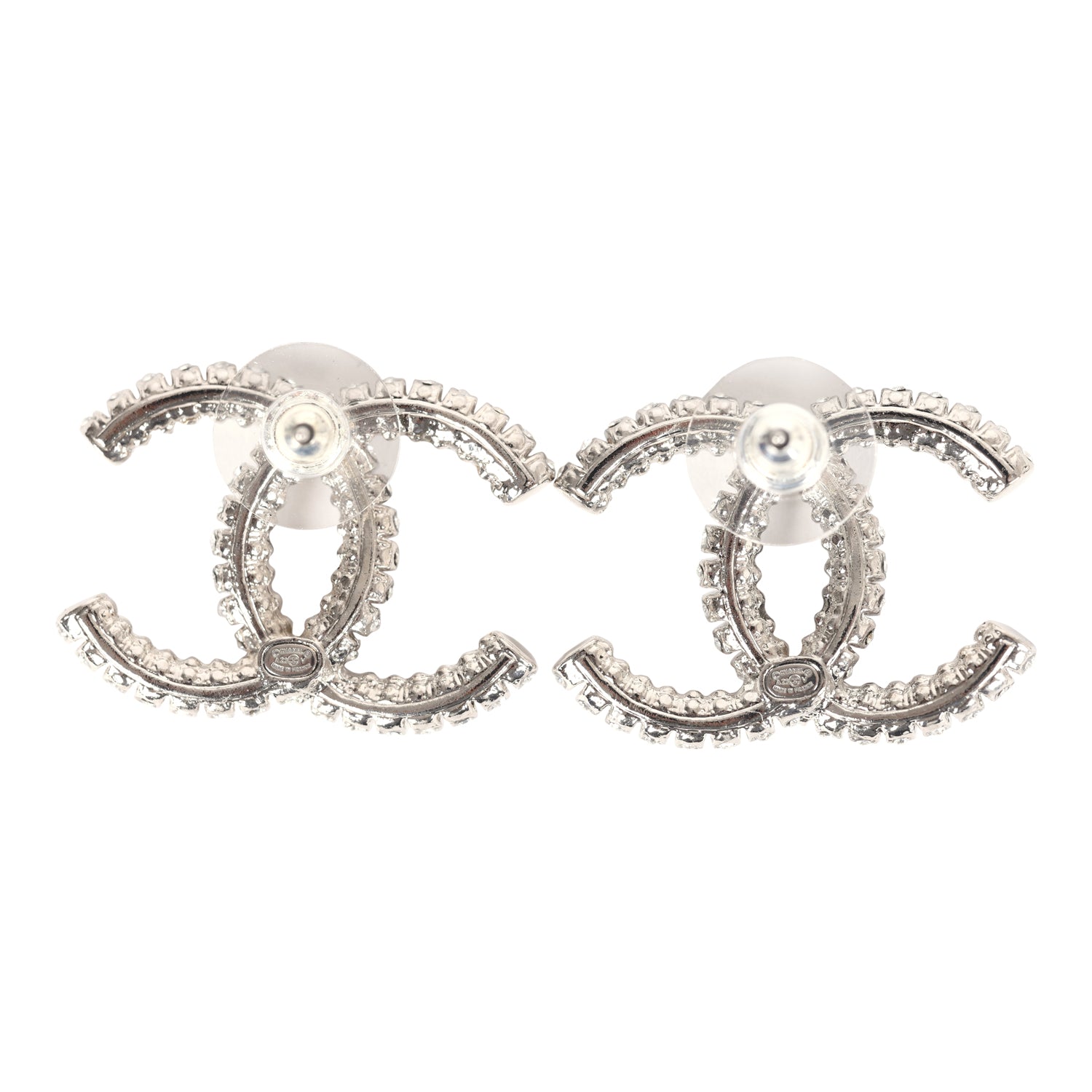 Chanel Large Crystal CC Stud Earrings in Silver - Luxury Fashion Jewelry for Women | Perfect for Parties, Weddings & Special Occasions