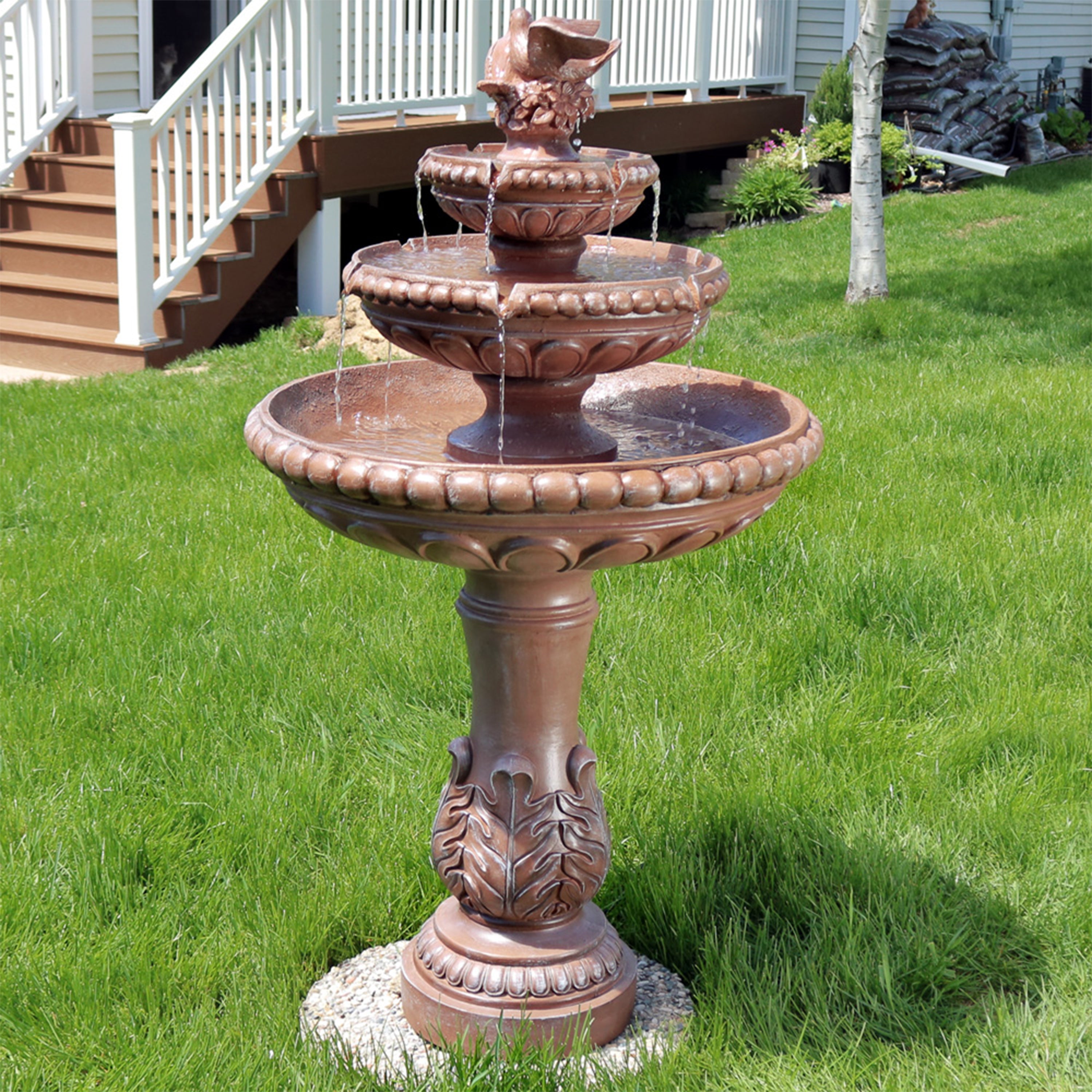 Sunnydaze 3-Tier Dove Pair Outdoor Water Fountain - 43 Inch Height Garden Decor for Patio, Yard, and Landscape - Perfect for Relaxation and Bird Attraction