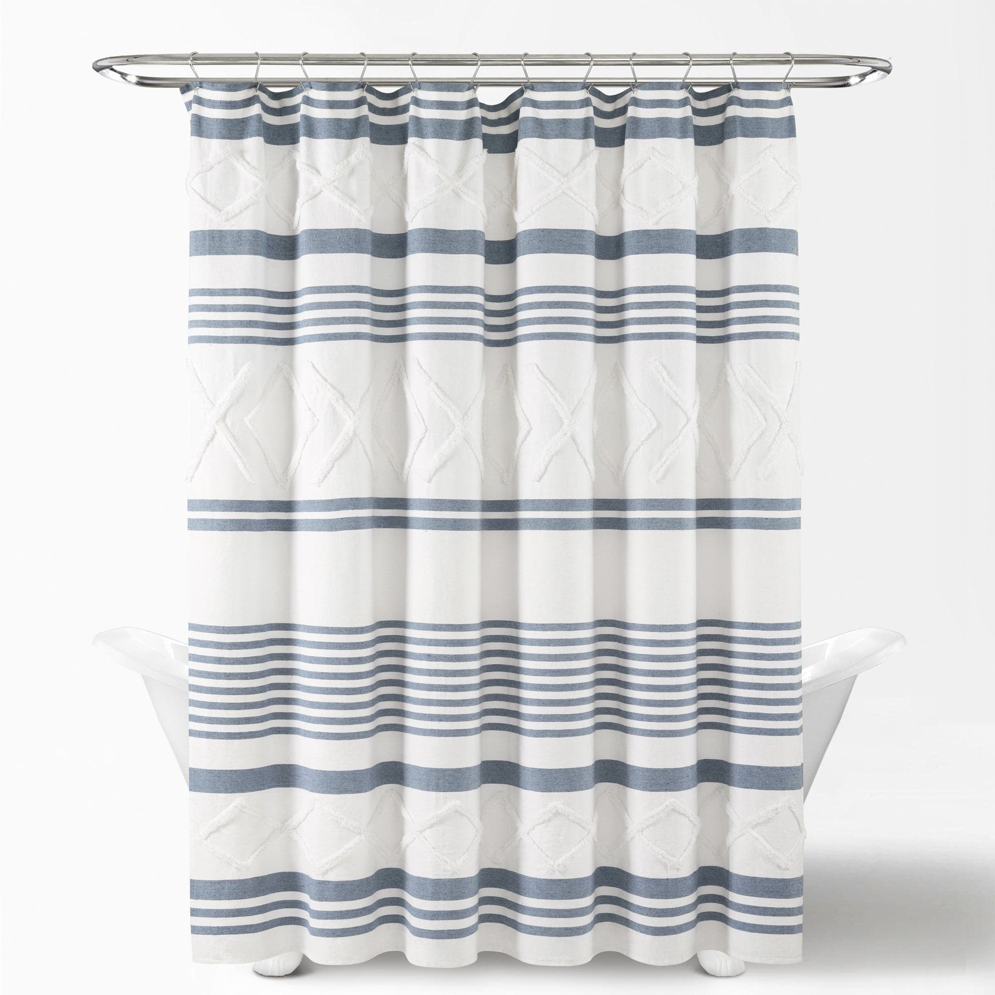 Eco-Friendly Urban Diamond Stripe Woven Tufted Shower Curtain - Waterproof Bathroom Decor for Modern Homes | Perfect for Small Bathrooms & Spa-Like Retreats