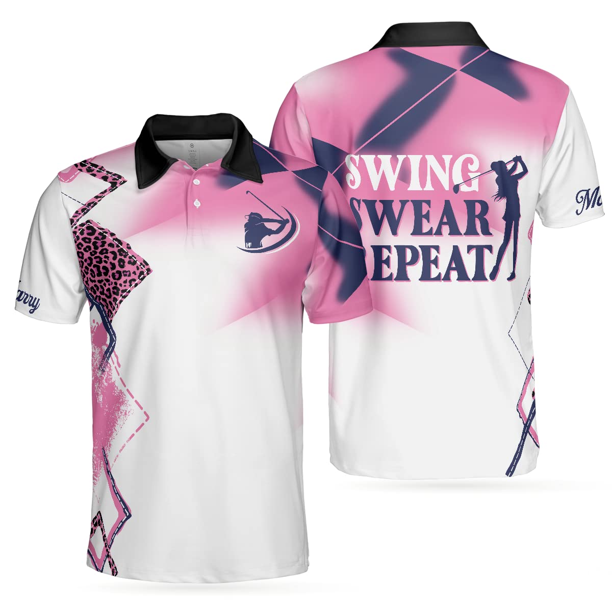 HYPERFAVOR Custom Women's Golf Shirts - Short Sleeve Polo Shirts with 'Swing Swear Repeat' Design - Breathable & Comfortable for Golfing, Practice & Casual Wear