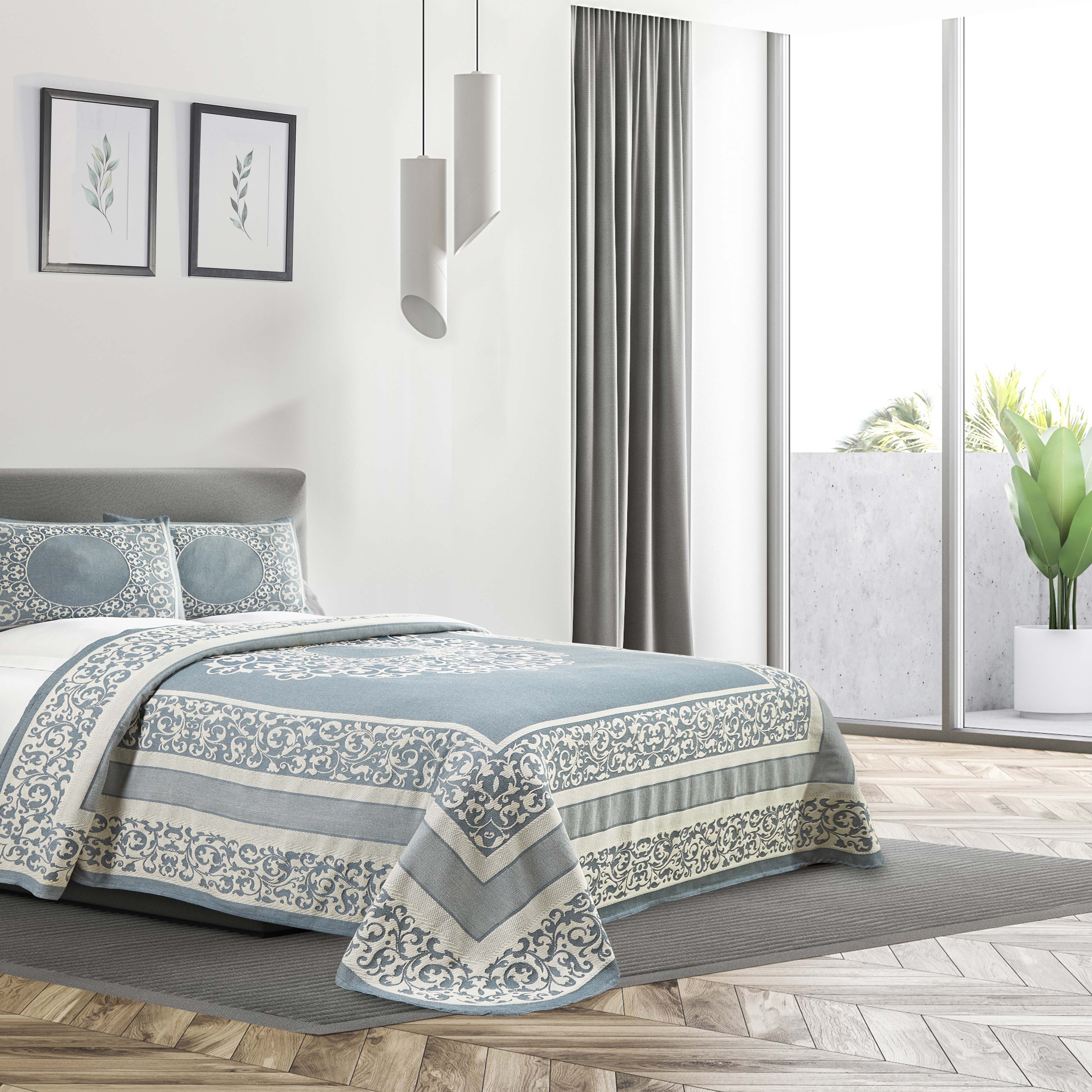Boho Mandala Cotton Blend Woven Jacquard Bedspread Set - Queen Size, Soft & Breathable, Ethnic Home Decor for Bedroom, Living Room, Dorm or Yoga Studio