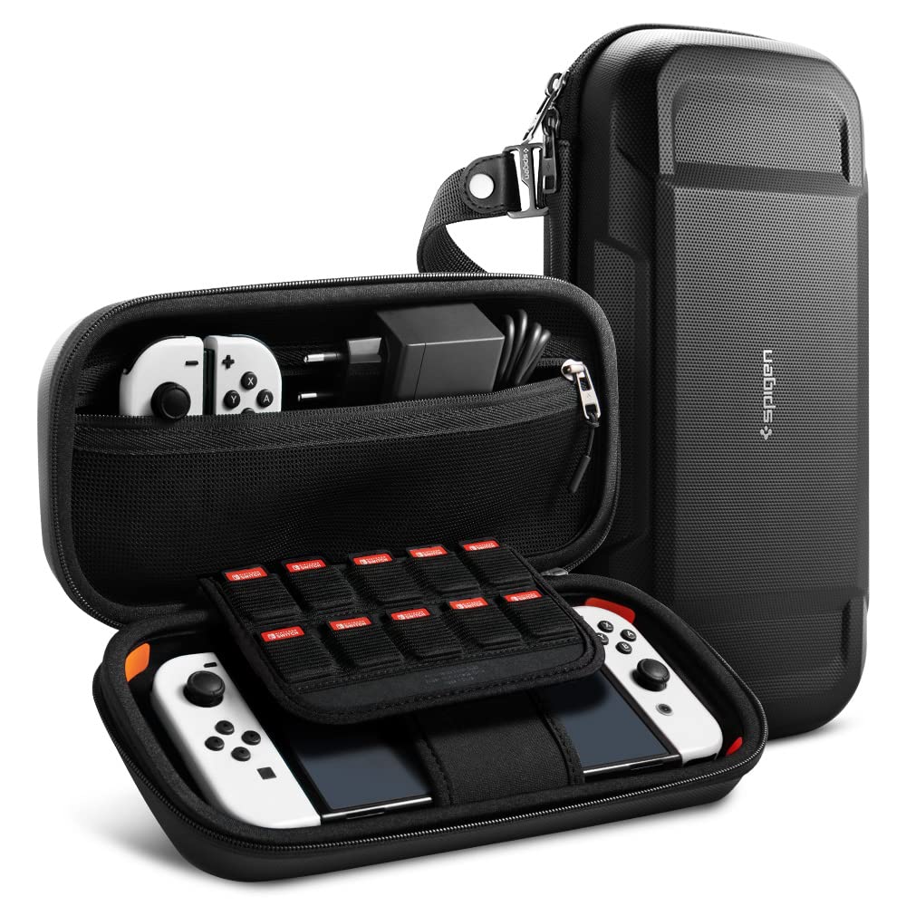 Spigen Rugged Armor Pro Protective Hard Case for Nintendo Switch (2017) & OLED (2021) - Durable Travel Carrying Case for Gaming Console - Perfect for Travel, Commuting & On-the-Go Gaming - Black