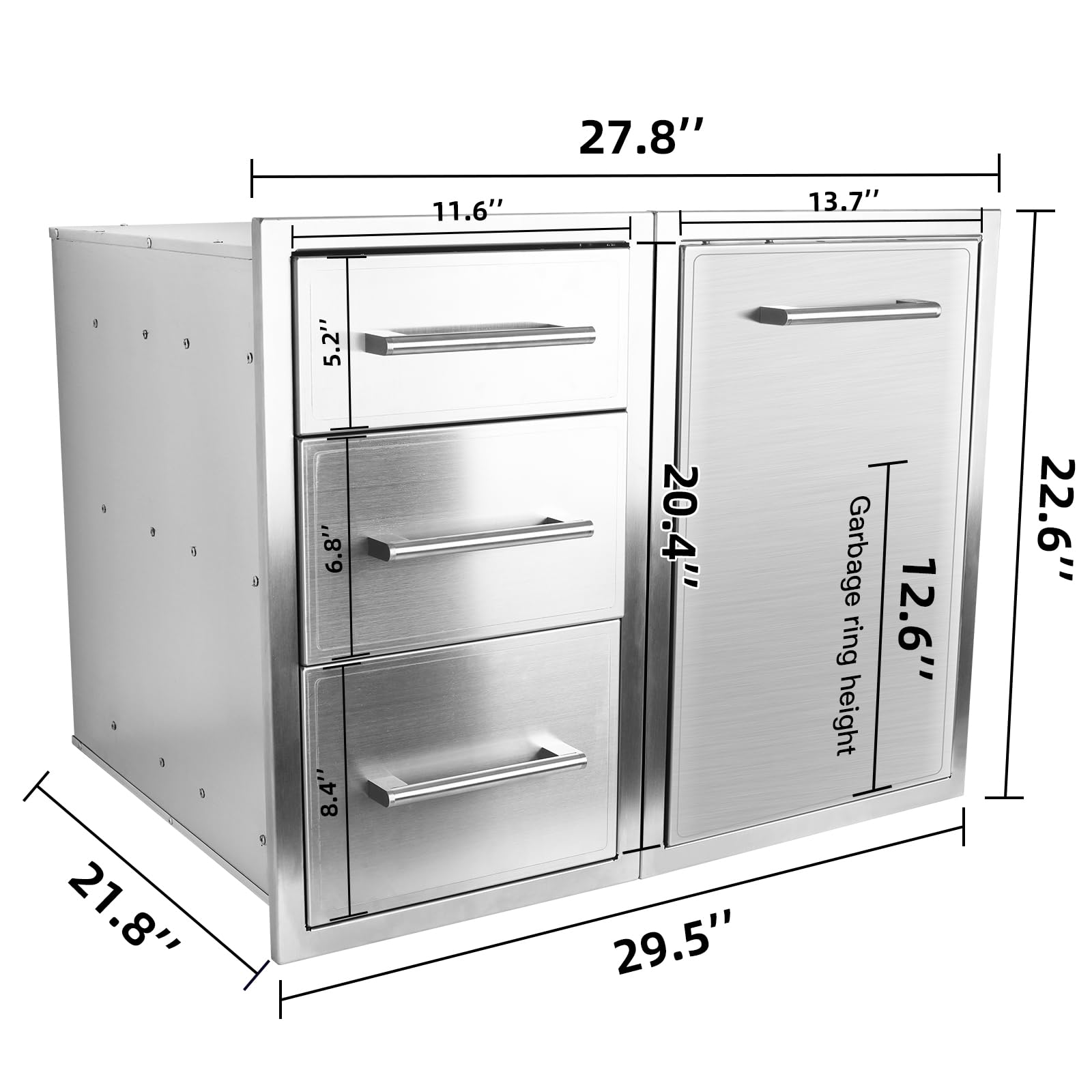 Outdoor Kitchen Drawer Combo with BBQ Access Trash Drawer & Propane Tank Tray - 29.5