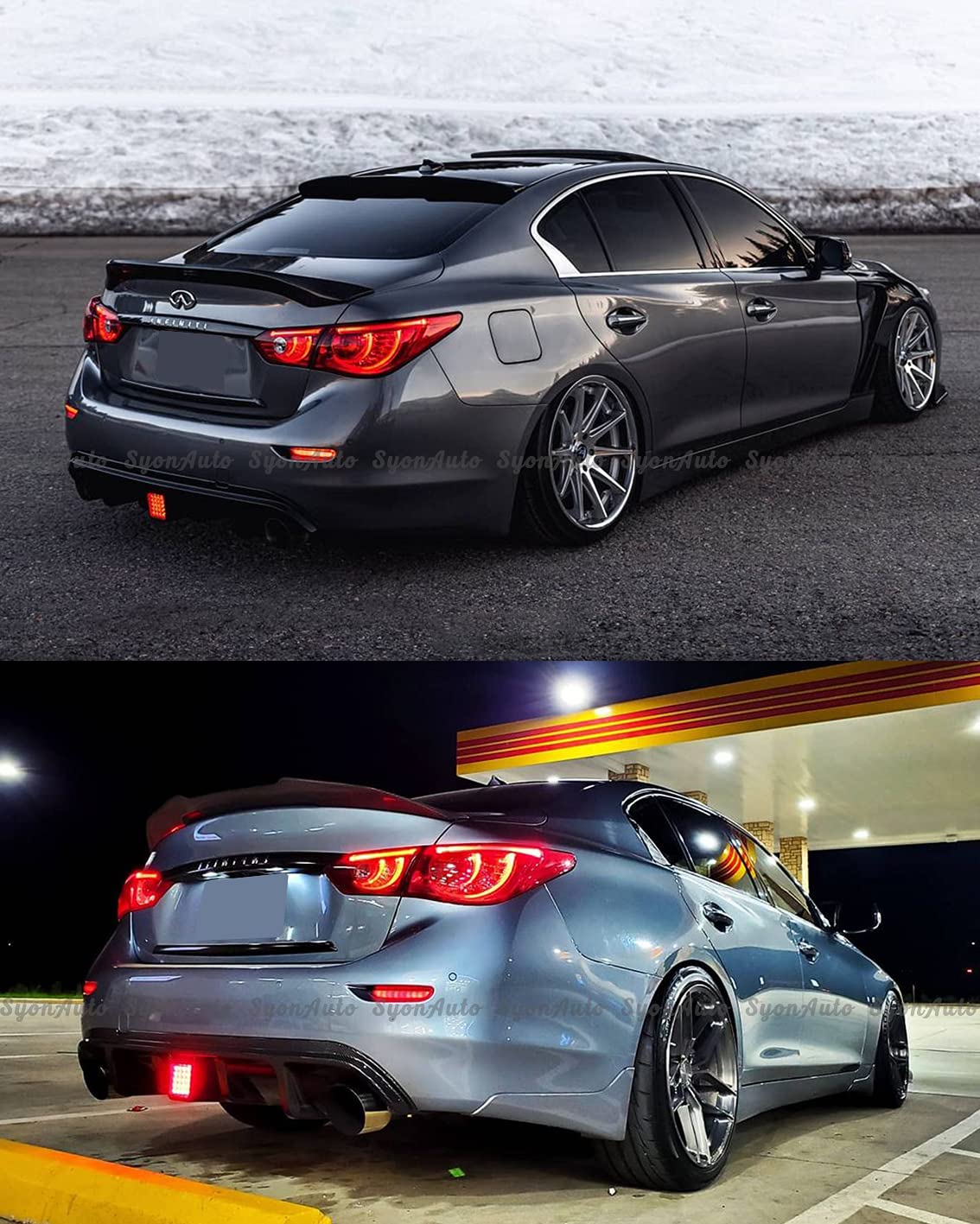 2014-2017 INFINITI Q50 Gloss Black Shark Fin Rear Diffuser with LED Brake Light - High Performance Car Styling for Enhanced Aerodynamics & Night Visibility