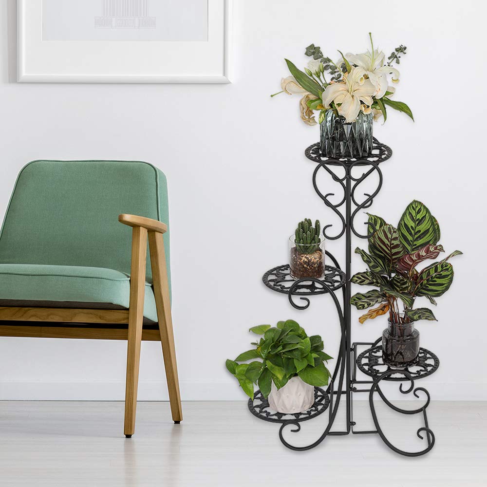 4-in-1 Tiered Metal Plant Stand for Indoor & Outdoor Use - 4-Tier Round Flower Shelf with Artful Design, Perfect for Medium & Large Pots - Ideal for Home, Garden, Balcony & Patio Decor