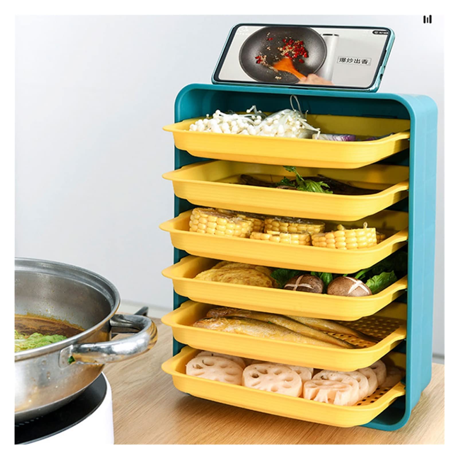 Stackable Wall Mounted Multi-Layer Fruit Serving Tray with Drainage Holes - Space Saving Kitchen Organizer for Fruits, Vegetables & Snacks - Perfect for Small Kitchens, Dining Rooms & Party Buffets (Color A, One Size)