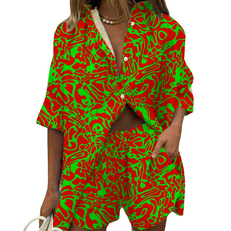 Women's Floral Print Two-Piece Shorts Outfit Set - Summer Lounge Half Sleeve Sweatsuit with Button-Down Shirt | Casual Wear, Beach Vacation, Outdoor Activities