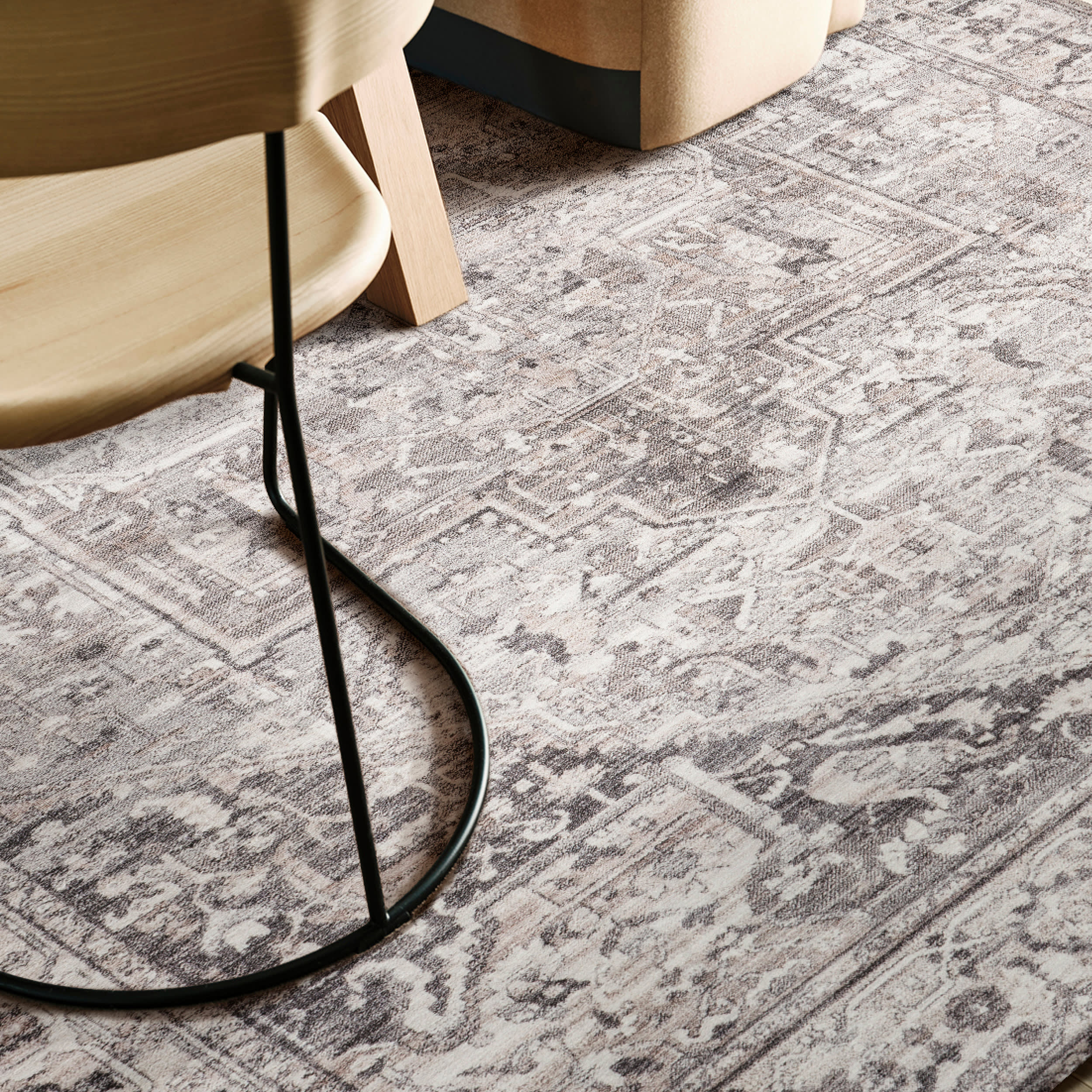 Atrium Medallion Spill Proof Washable Rug - Grey | Non-Slip Indoor Outdoor Area Rug for Living Room, Bedroom, Kitchen & Patio