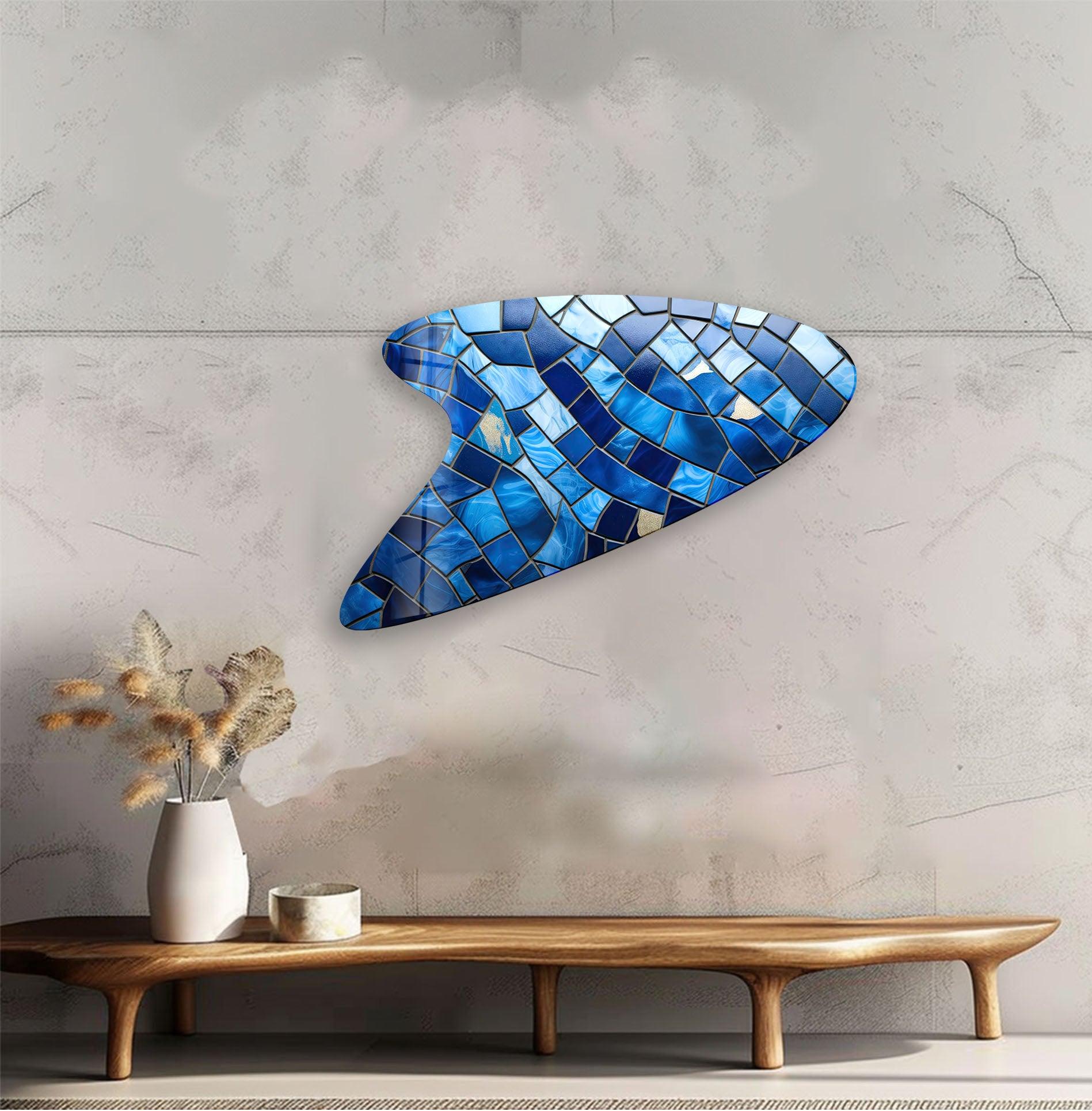 Handmade Blue Mosaic Glass Tiles - Irregular Shaped Wall Art Decor for Bathroom, Kitchen Backsplash & Outdoor Spaces