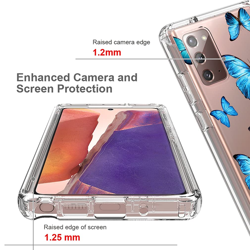 Samsung Galaxy Note 20 5G Case for Women - Shockproof Clear Floral TPU Slim Protective Phone Cover with Full Body Protection (Butterfly Design) | Perfect for Everyday Use, Work & Travel