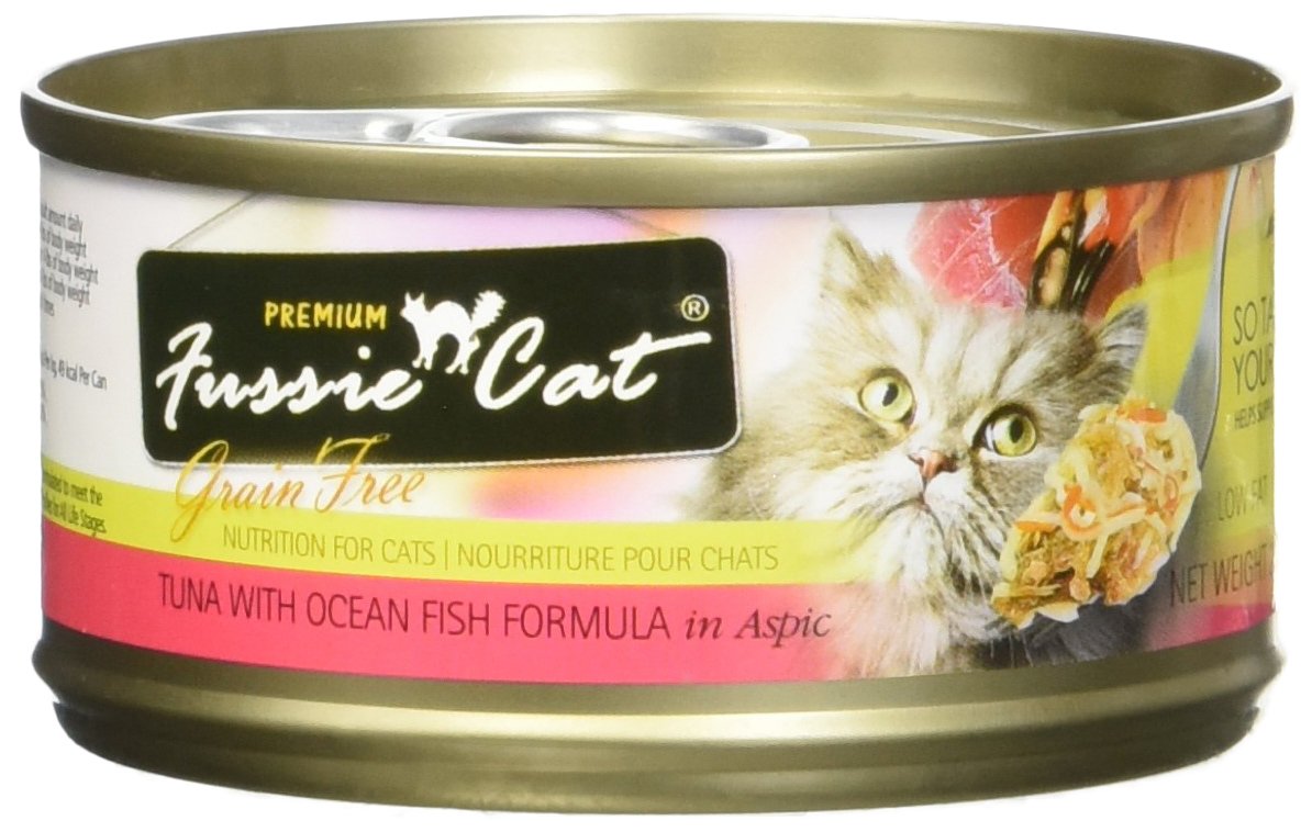 Premium Fussie Cat Tuna with Ocean Fish Formula in Aspic - Grain-Free Wet Cat Food, 2.8 oz Cans (Pack of 24) - High Protein Meal for Adult & Senior Cats - Perfect for Picky Eaters & Healthy Hydration