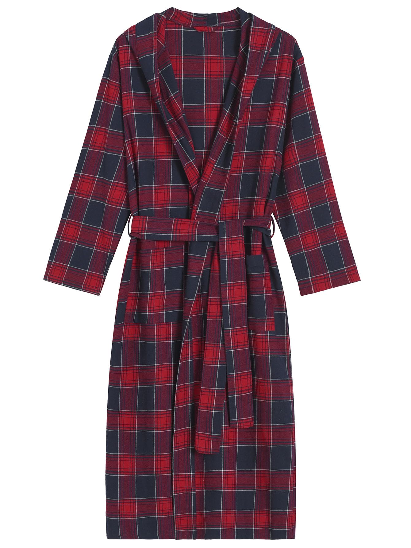 **Men's Soft Cotton Flannel Hooded Bathrobe - Cozy Long Robe for Winter, Spa, and Lounging at Home**