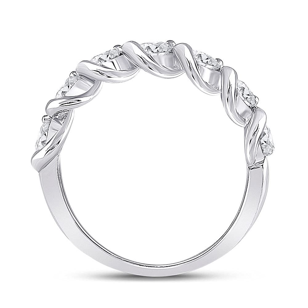 14K White Gold Women's Round Diamond Band Ring - 1 CTTW Wedding, Engagement, Anniversary Gift for Her