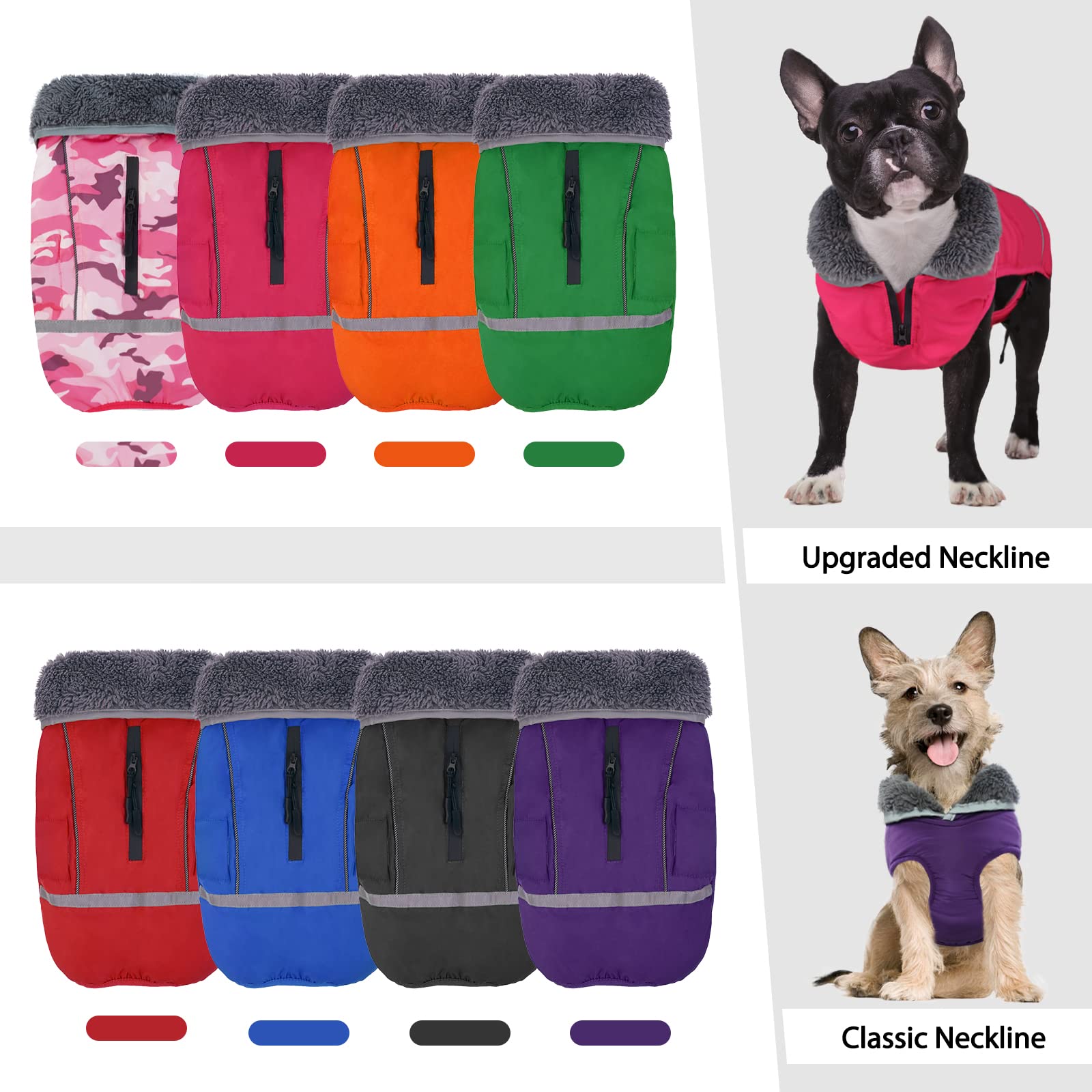 QBLEEV Reflective Waterproof Dog Winter Coat - Fleece-Lined Warm Dog Jacket with Turtleneck for Small, Medium & Large Dogs - Cold Weather Snowsuit for Outdoor Walks & Christmas Pet Apparel