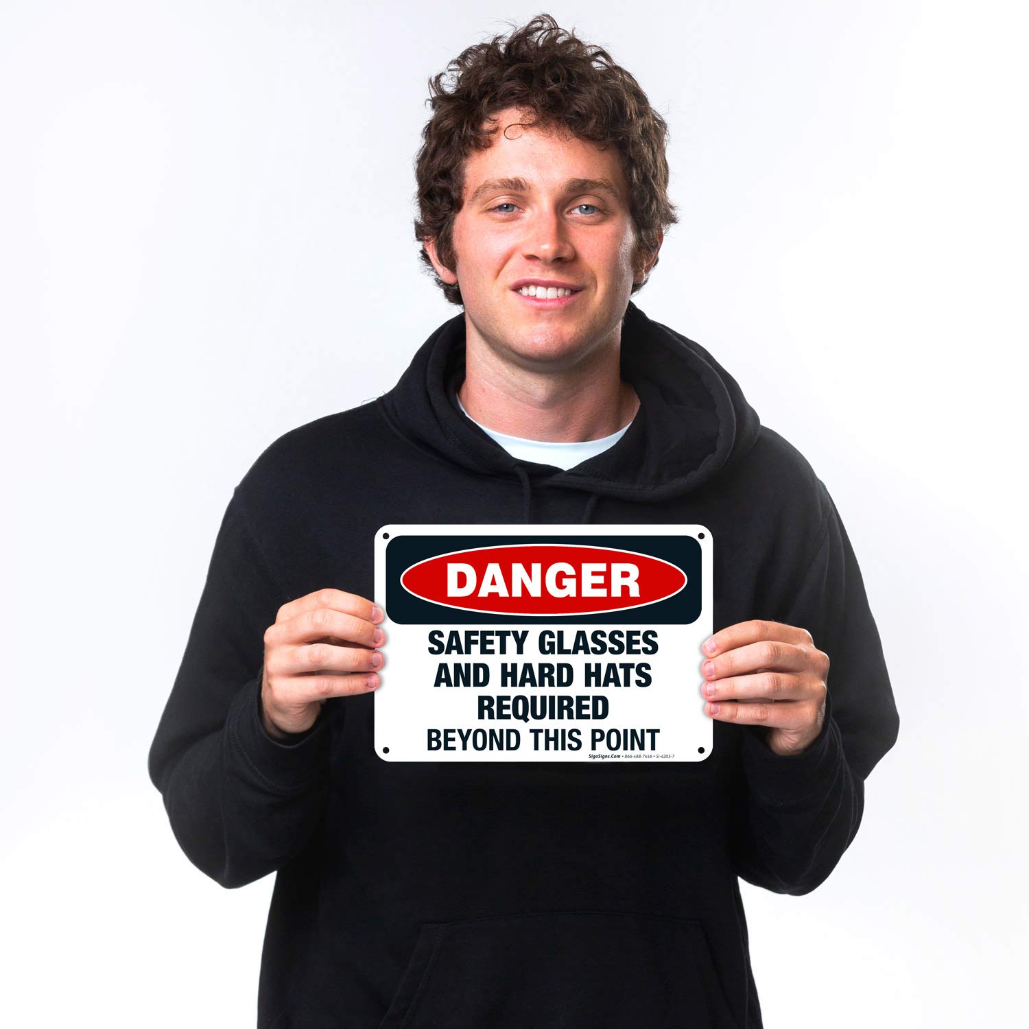 Danger Safety Glasses and Hard Hats Required Beyond This Point Sign - OSHA Compliant 10x7 Inch Aluminum Safety Sign, Rust-Free .040 Gauge, Fade Resistant for Indoor/Outdoor Use - Made in USA | Perfect for Construction Sites, Factories & Hazardous Work Areas