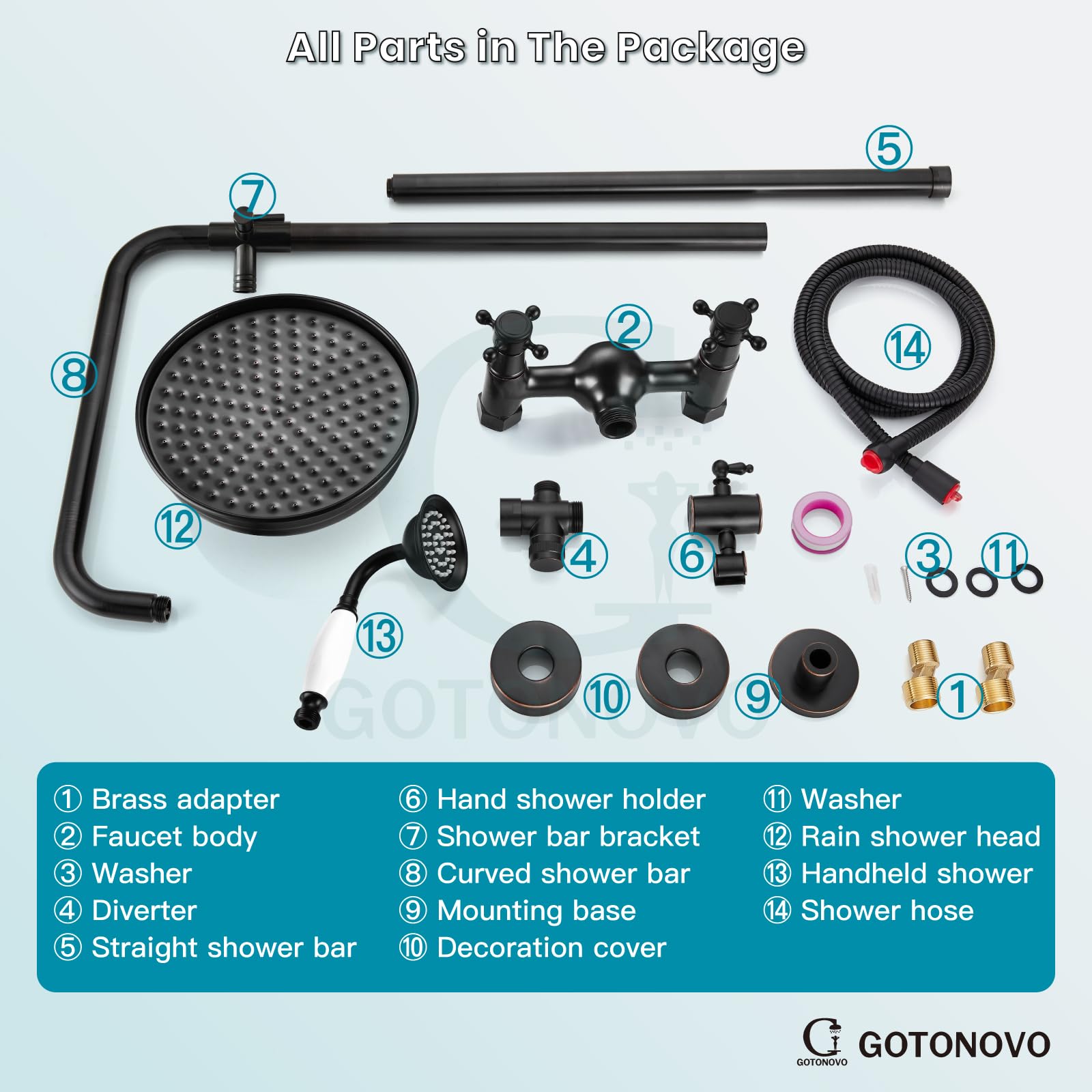 Luxury Exposed Shower Faucet Set - 8 Inch Wall Mount Rainfall Shower Head with Handheld Spray & Cross Double Handle - Oil Rubbed Bronze Finish - Adjustable Straight Rod - Perfect for Modern Bathroom Renovation & Spa-Like Shower Experience