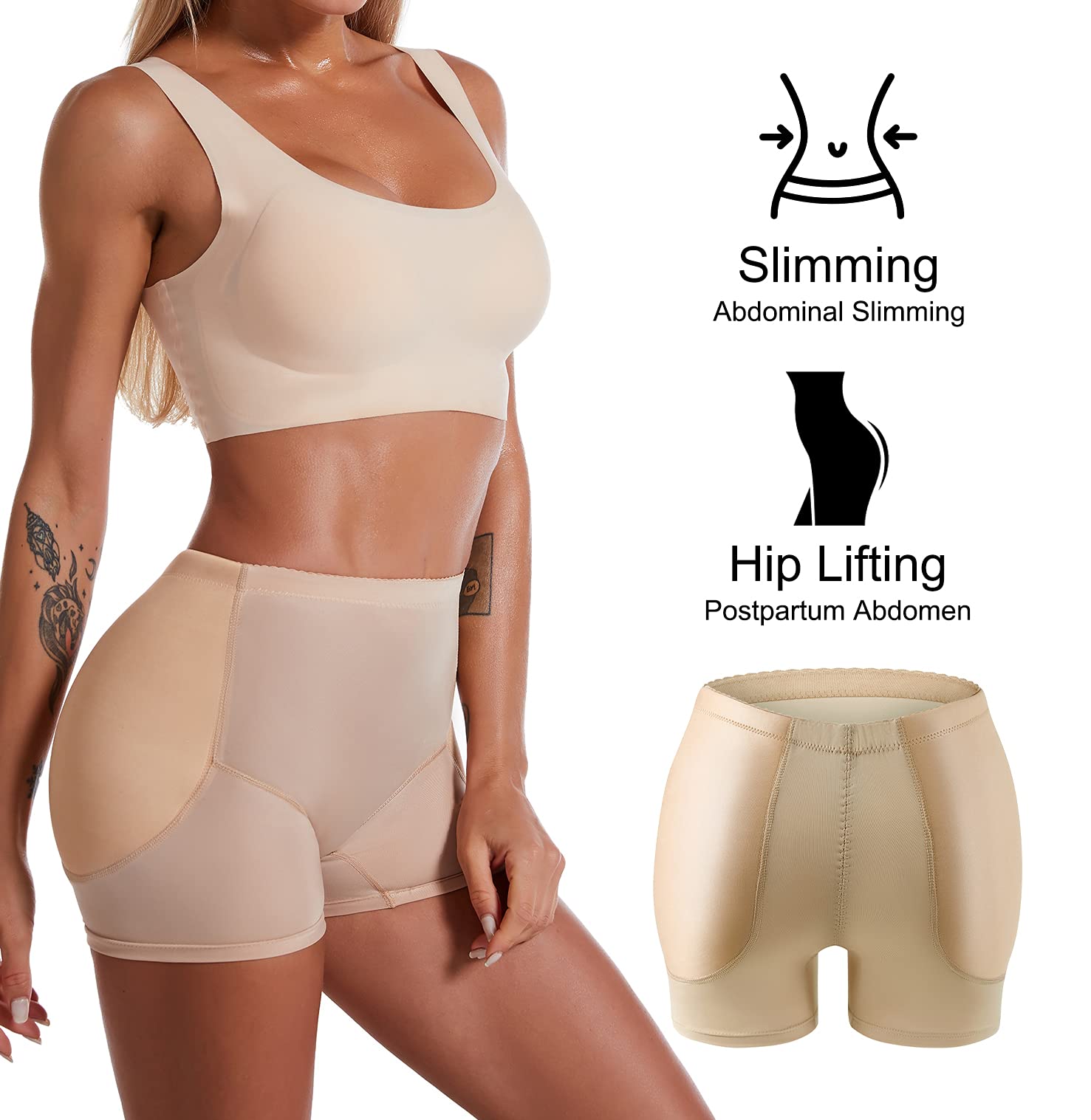 FEOYA Women's Seamless Shapewear Panties with Removable Pads - Butt Lifter & Hip Enhancer Underwear Shaper Shorts for Tummy Control (XS-3XL) | Perfect for Body Shaping, Special Occasions & Everyday Comfort