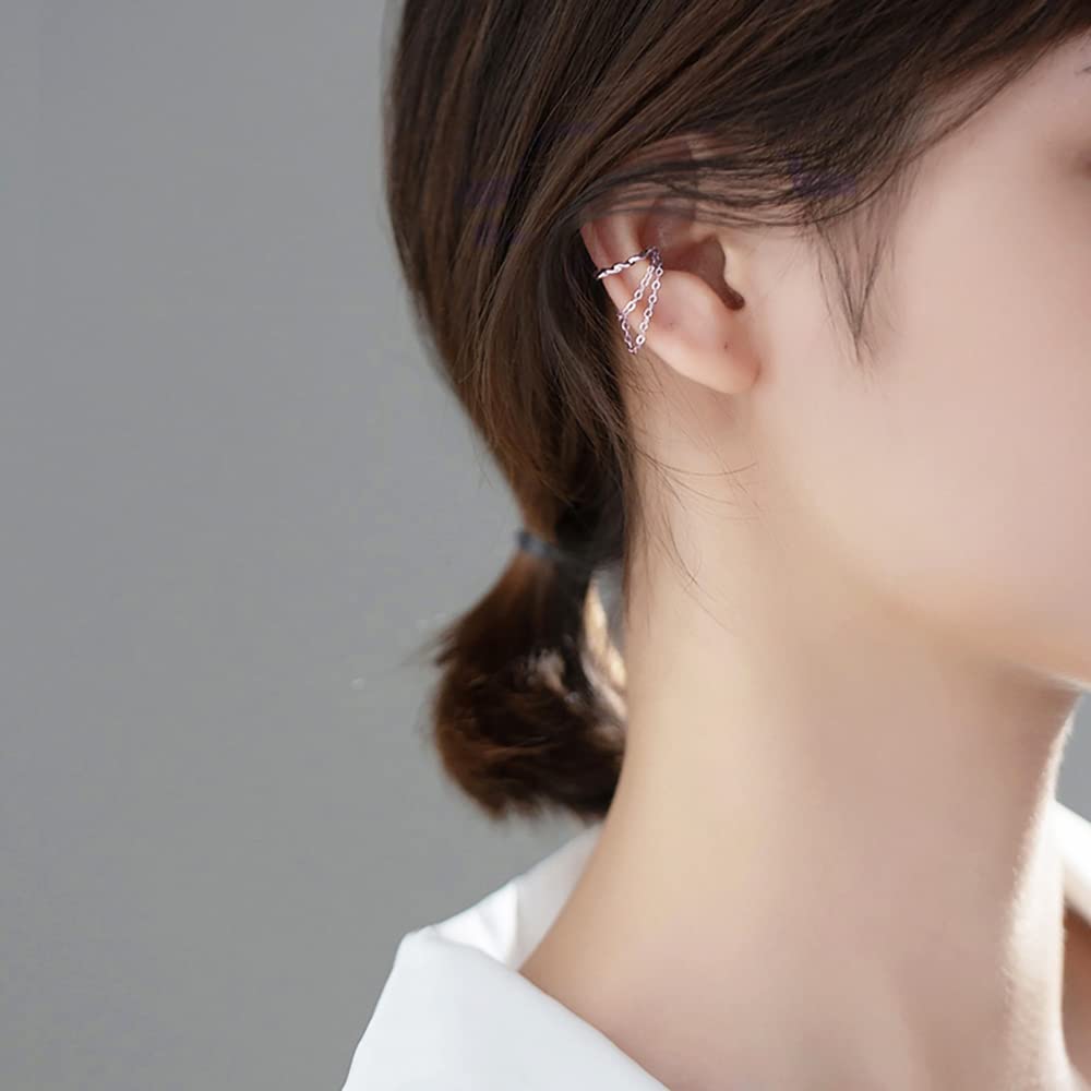Reffeer Solid 925 Sterling Silver Cuff Earrings for Women - No Piercing Cartilage Wraps, Minimalist Chain Ear Cuffs for Teens & Adults - Perfect for Parties, Weddings & Everyday Wear