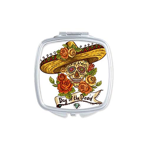 DIYthinker Portable Double-Sided Compact Mirror - Mexican Sugar Skull Sombrero Design for Day of The Dead Makeup | Perfect for Travel, Purse & Home Vanity Decor