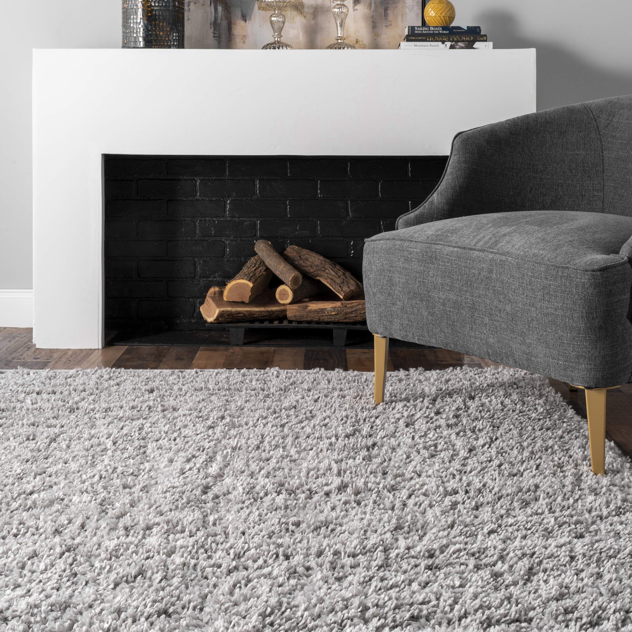 nuLOOM Kara Solid Shag Area Rug - 8' Round Plush Shag Rug in Casual Grey/Ivory for Living Room, Bedroom, Dining Room & Nursery | Soft Floor Covering for Cozy Home Decor