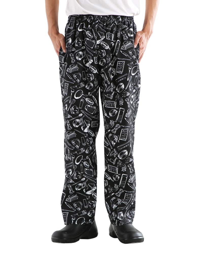 Men’s & Women’s Baggy Printed Chef Pants - Elastic Waist Floral Restaurant Work Pants for Kitchen Staff & Culinary Professionals | Comfortable Uniform for Cooking, Baking & Food Service