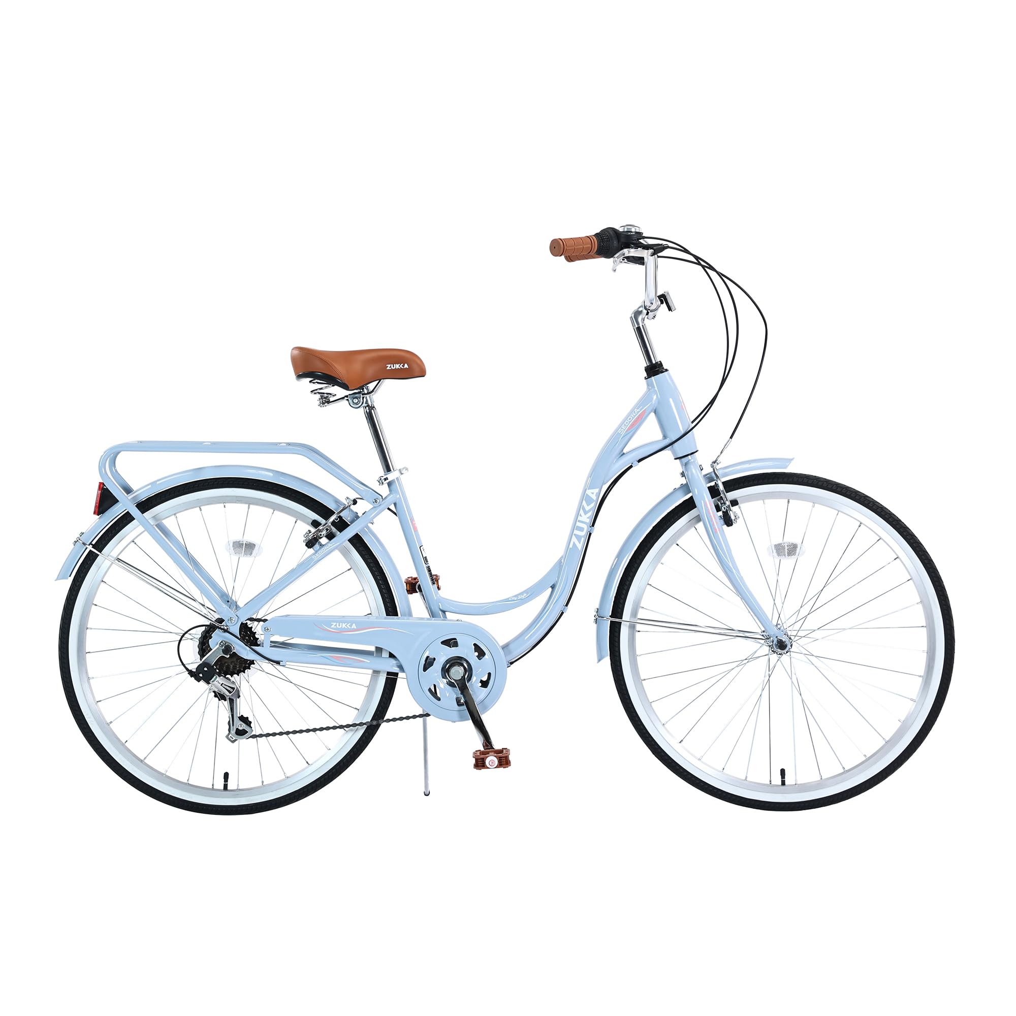 26 Inch Women's Beach Cruiser Bike - 7-Speed Step-Through Commuter Bicycle with Adjustable Seat, Lightweight Steel Frame in Blue | Perfect for Coastal Rides, City Commuting & Leisure Cycling