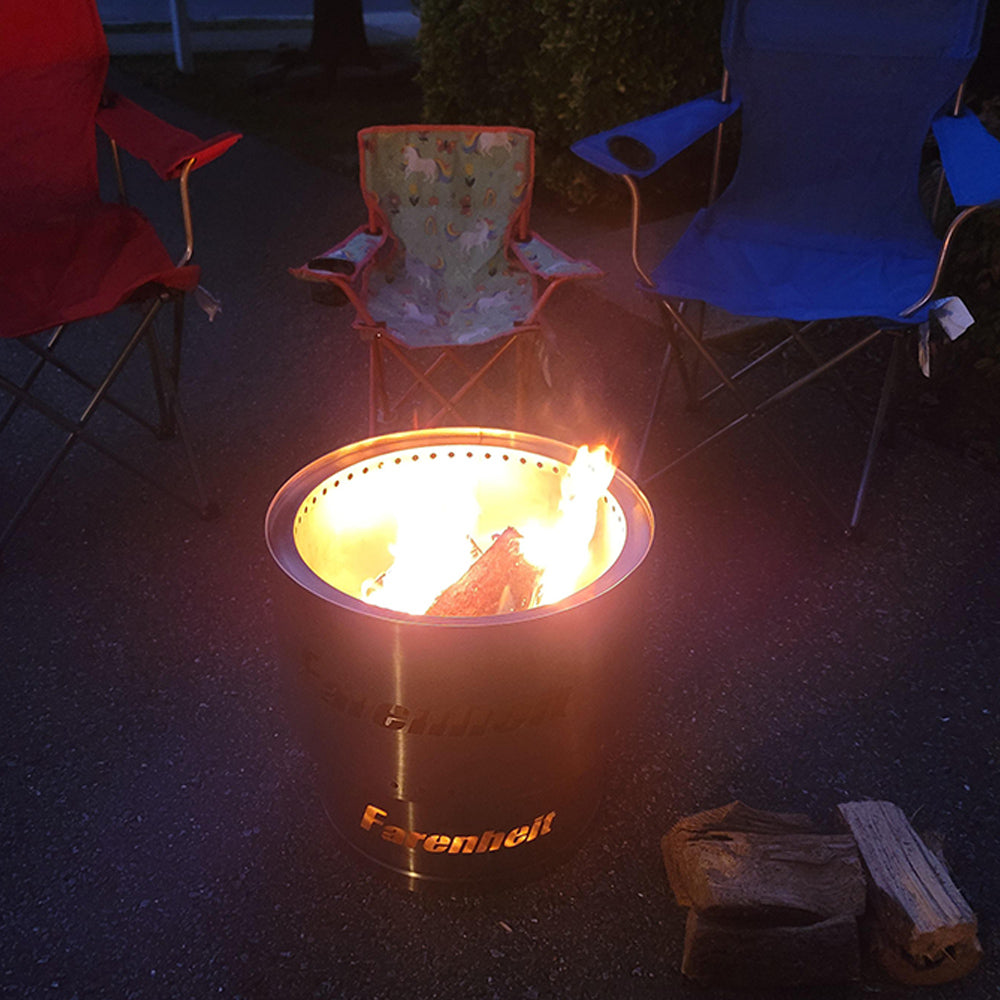Fahrenheit Flare 17.5 Inch Smokeless Fire Pit - Silver Outdoor Patio Fire Pit for Backyard, Camping & Garden Gatherings