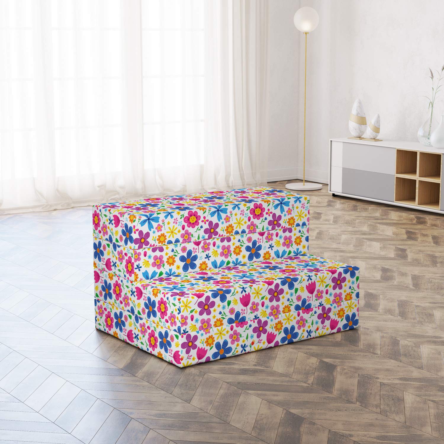 Ambesonne Floral Foldable Mattress - Funny Spring Cartoon Flowers Design, 74.8