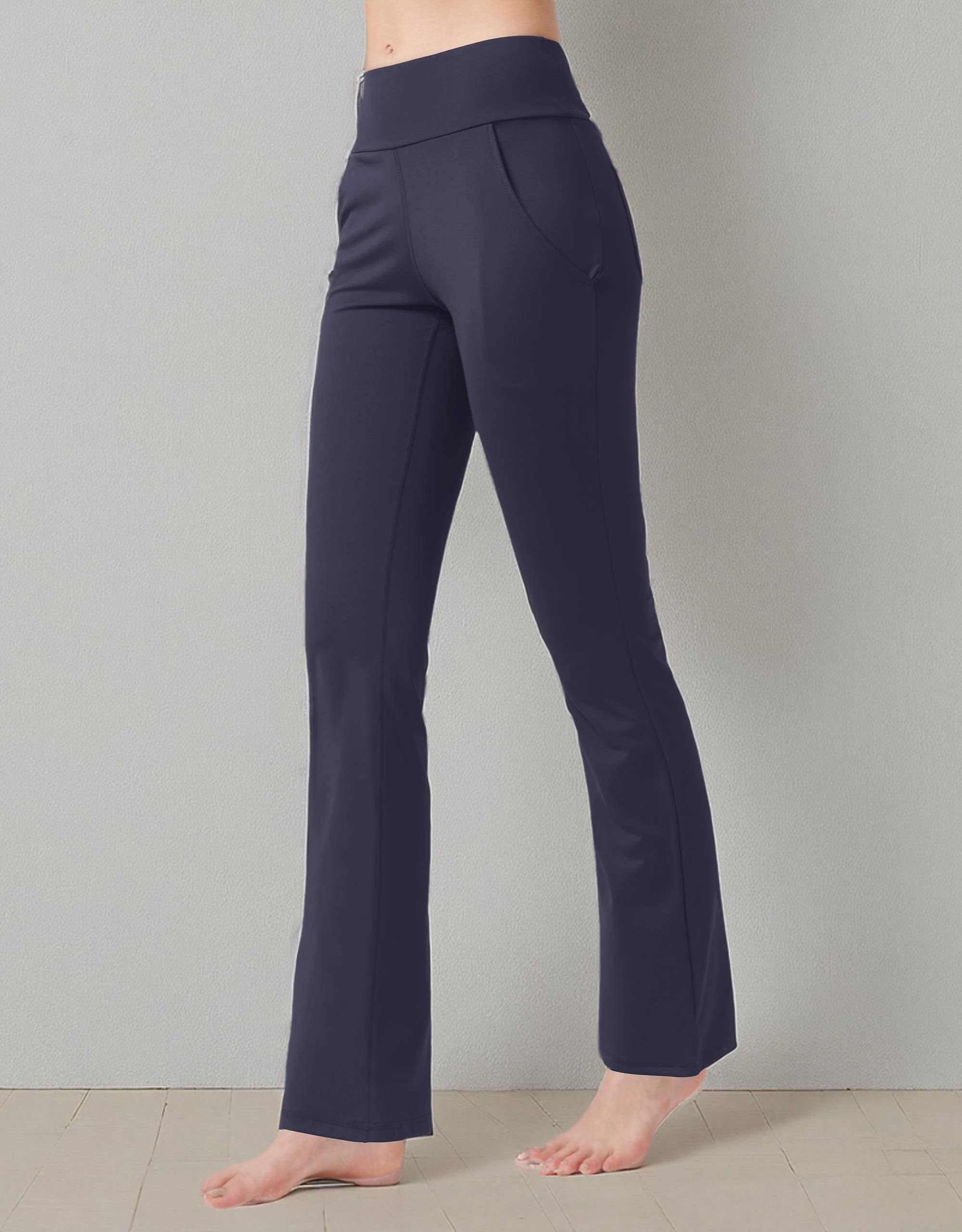 Nuveti Women's High Waisted Bootcut Yoga Pants with 4 Pockets - Tummy Control Workout Pants, Bootleg Dress Pants for Office, Yoga & Casual Wear