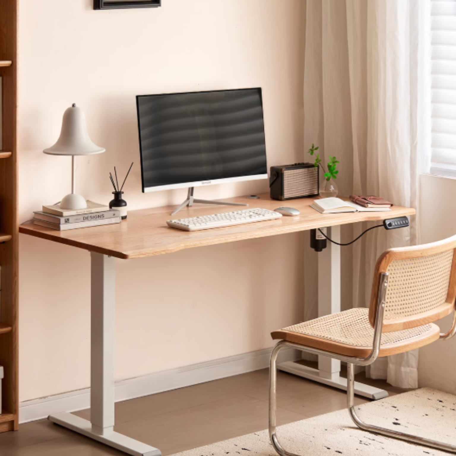 Premium Oak Solid Wood Electric Height Adjustable Standing Desk - Ergonomic Home Office Workstation for Computer & Laptop Use