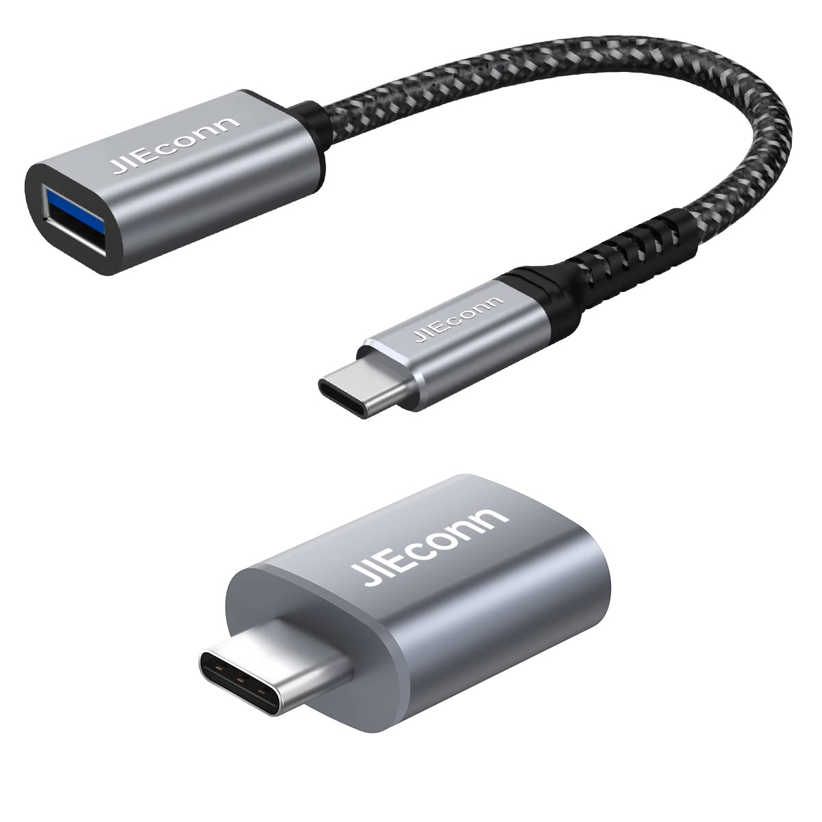 JIEconn USB C to USB Adapter 2 Pack - USB 3.0 to USB-C Converter, Thunderbolt 4/3 to USB 3.2 Adapter, Type C Male to A Female OTG Cable for iPhone 15, MacBook, iPad, Pixel, Samsung S23 - Perfect for Data Transfer & Charging (Grey)