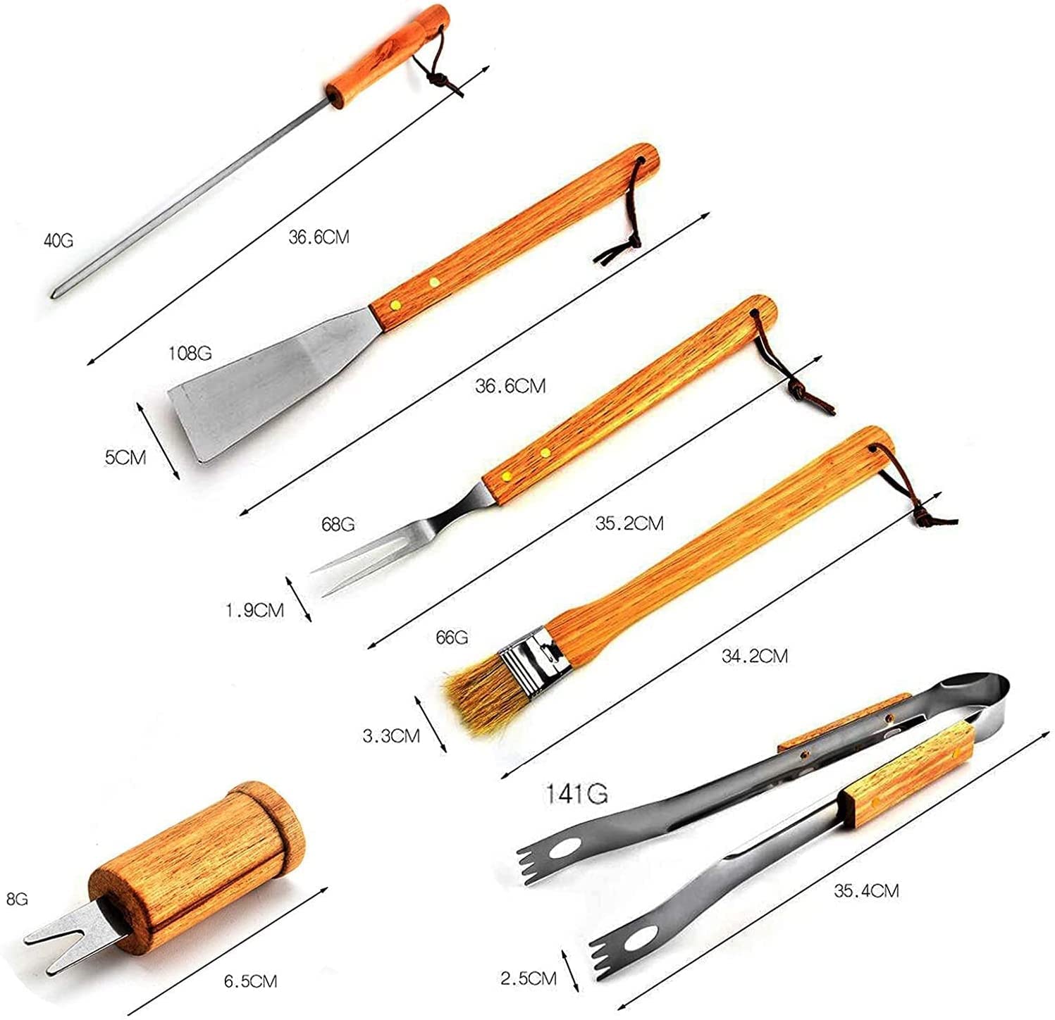 Premium Heavy Duty Stainless Steel BBQ Grill Set with Wooden Handle - 6-Piece Professional Grilling Tools for Outdoor Cooking, Camping & Backyard Barbecue | Ideal for Steak, Burgers, Vegetables & More