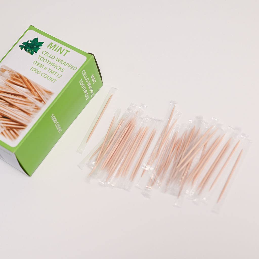 Premium Wrapped Mint Wooden Toothpicks with Easy Dispenser - 15,000 Count for Parties, Catering, Restaurants & Home Use - Perfect for Fruit Cocktails, Desserts, BBQ & Oral Hygiene