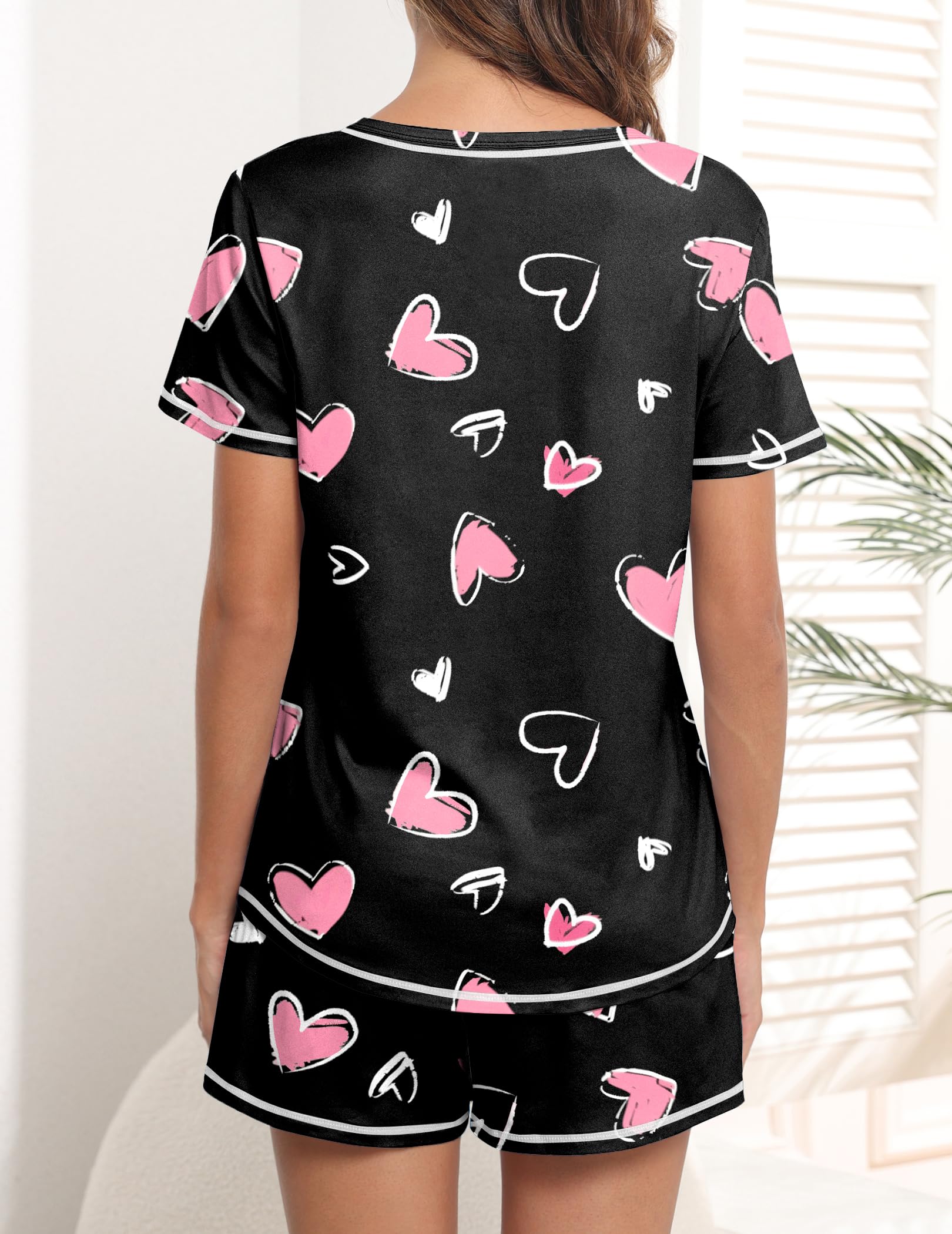 Ekouaer Women's Pajama Set - Soft Short Sleeve Sleepwear & Lounge Outfit with Pockets - Comfortable 2-Piece PJs for Nightwear, Relaxing at Home or Travel