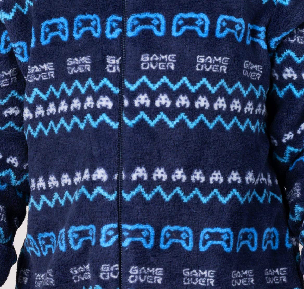 Wunsy Kids Gaming Onesie - Space Invaders Themed Fleece Sleepsuit with Hood for Boys & Girls Ages 8-16 | Warm PJs for Sleepovers, Gaming Nights & Winter Comfort