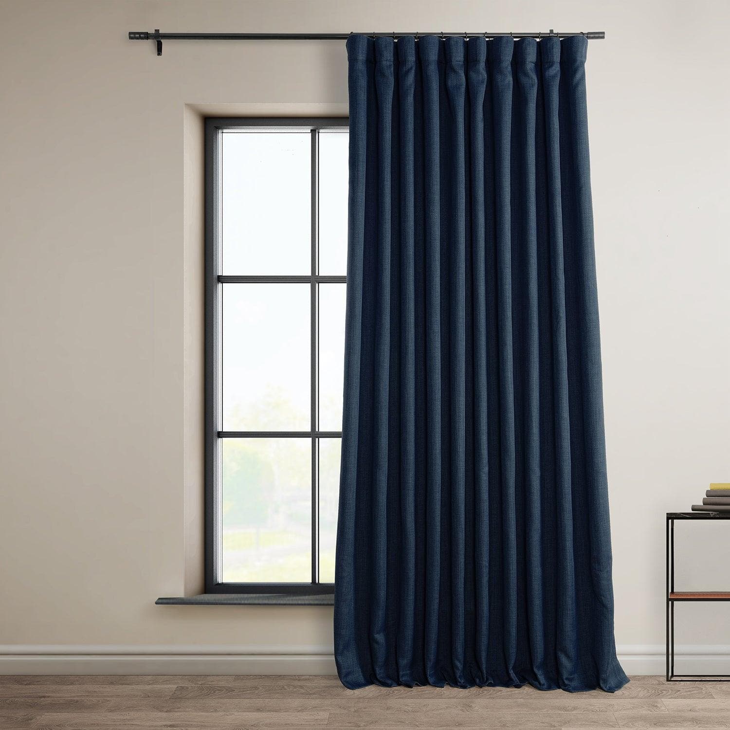 Indigo Extra Wide Textured Faux Linen Room Darkening Curtains - Blackout Window Drapes for Bedroom, Living Room & Home Theater