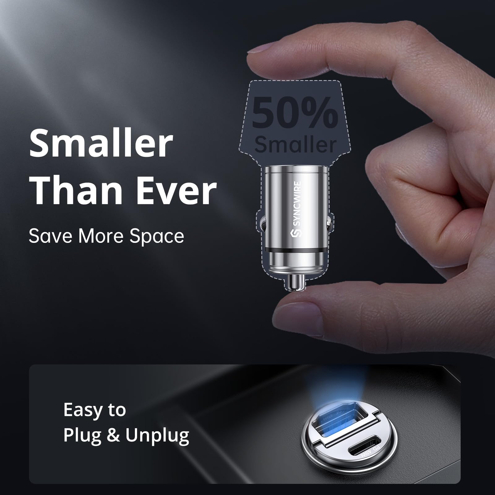 Syncwire 90W USB C Car Charger with PD 45W & QC 45W Fast Charging - Super Mini All-Metal Design - Compatible with iPhone 15/14/13/12, Samsung S23/S22/S21, Pixel, iPad - Perfect for Road Trips & Daily Commute