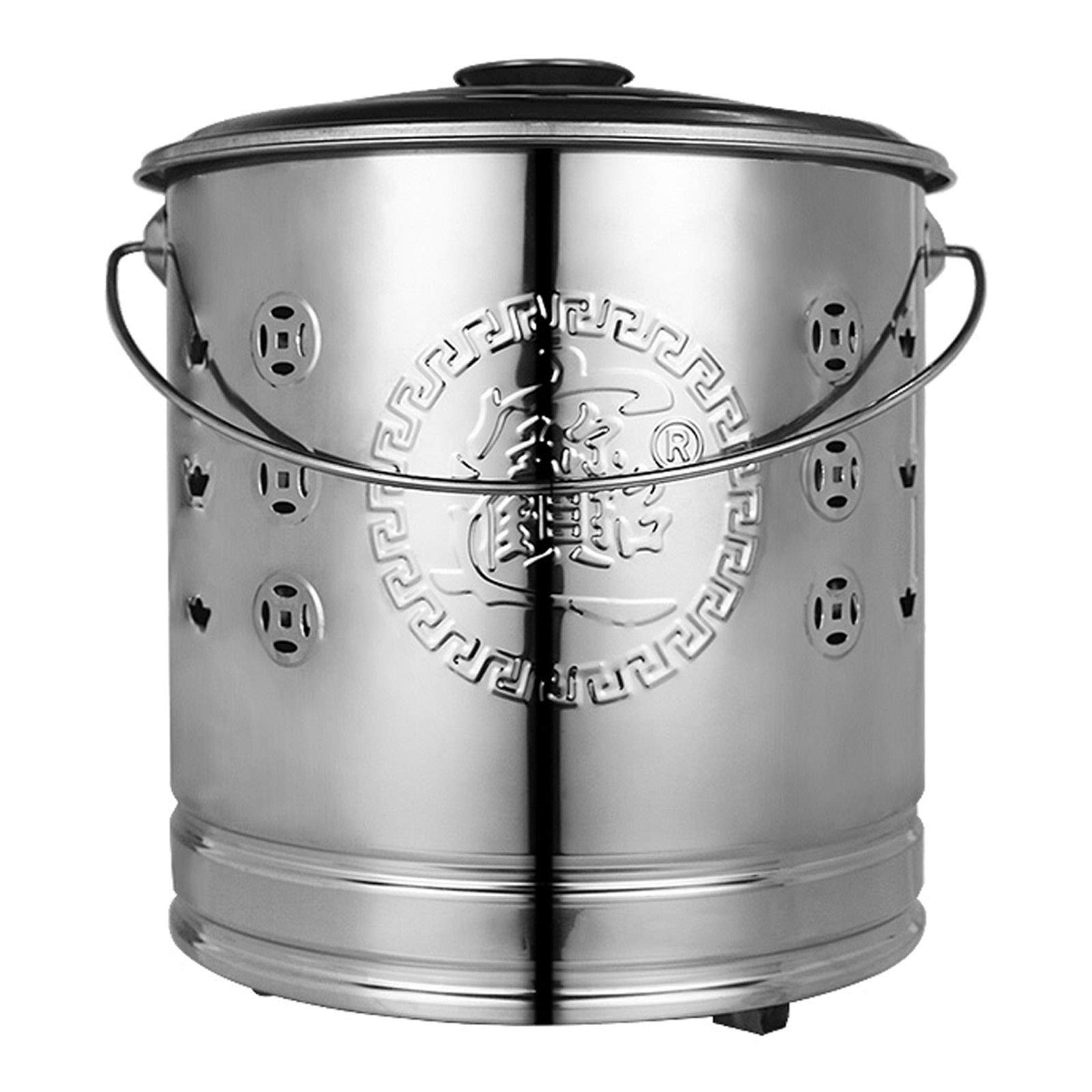 Stainless Steel Fire Pit Bucket with Decorative Pattern - Outdoor Leaf, Paper & Wood Burning Bin - 3 Colors & 4 Sizes for Camping, Backyard & Garden Waste Disposal