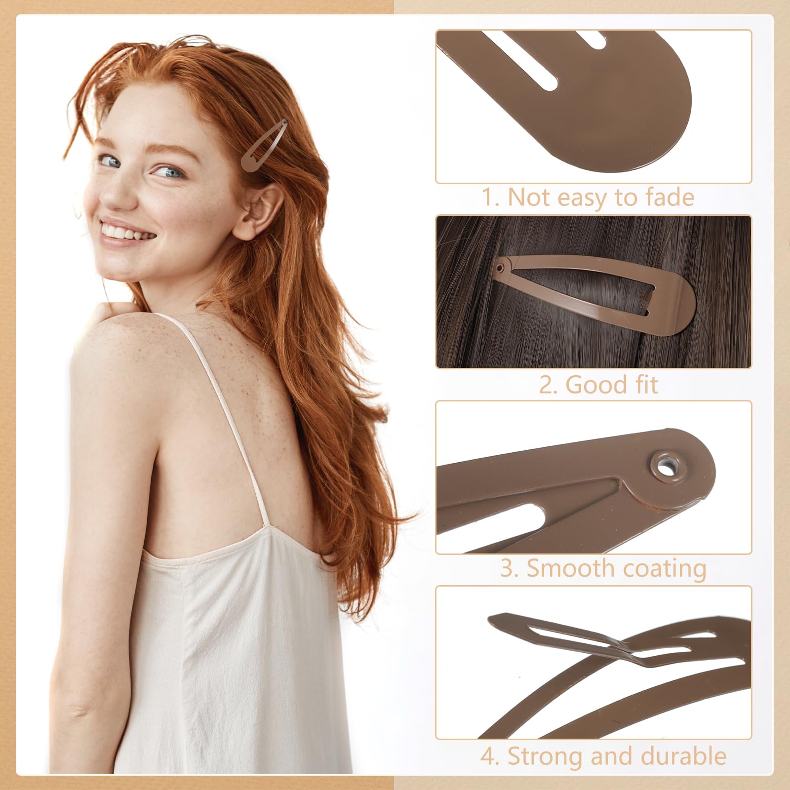 42 Pcs Brown Metal Snap Hair Clips for Women & Girls - 2 Inch Hair Barrettes for Styling & Organizing