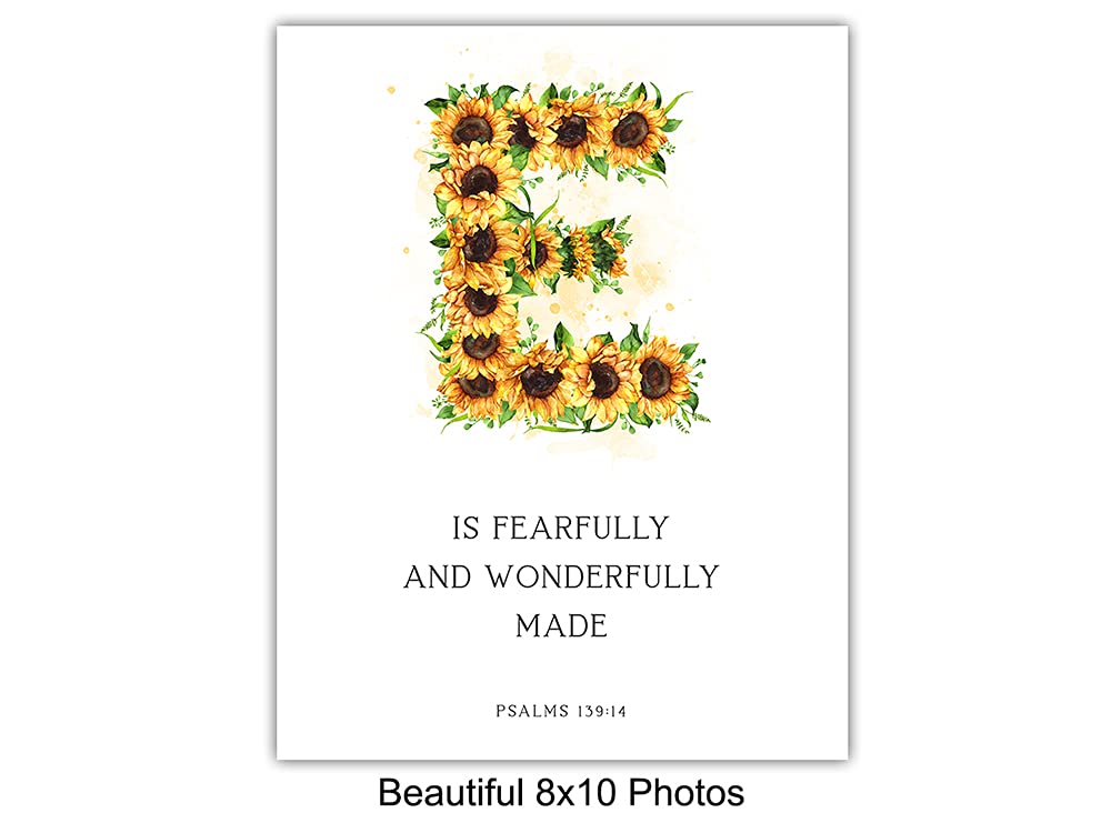 Religious Wall Art - Proverbs 31 Christian Gifts for Women - She Is Clothed With Strength and Dignity - Fearfully and Wonderfully Made - Sunflower Wall Decor - Inspirational Home & Office Decor