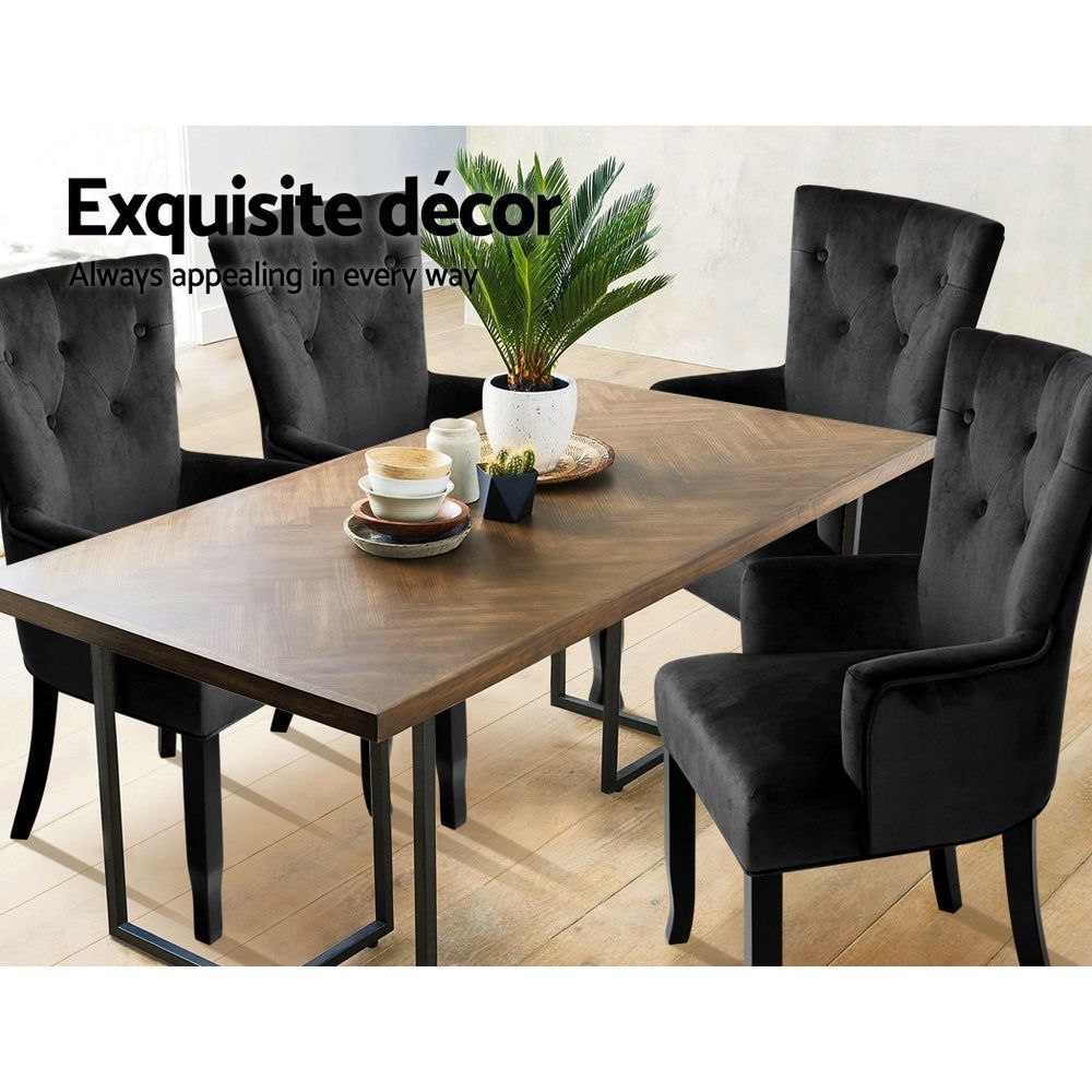 French Provincial Dining Chairs - Velvet Upholstered Wooden Chairs with Retro Black Finish | Elegant Home Decor for Dining Room, Kitchen, or Breakfast Nook