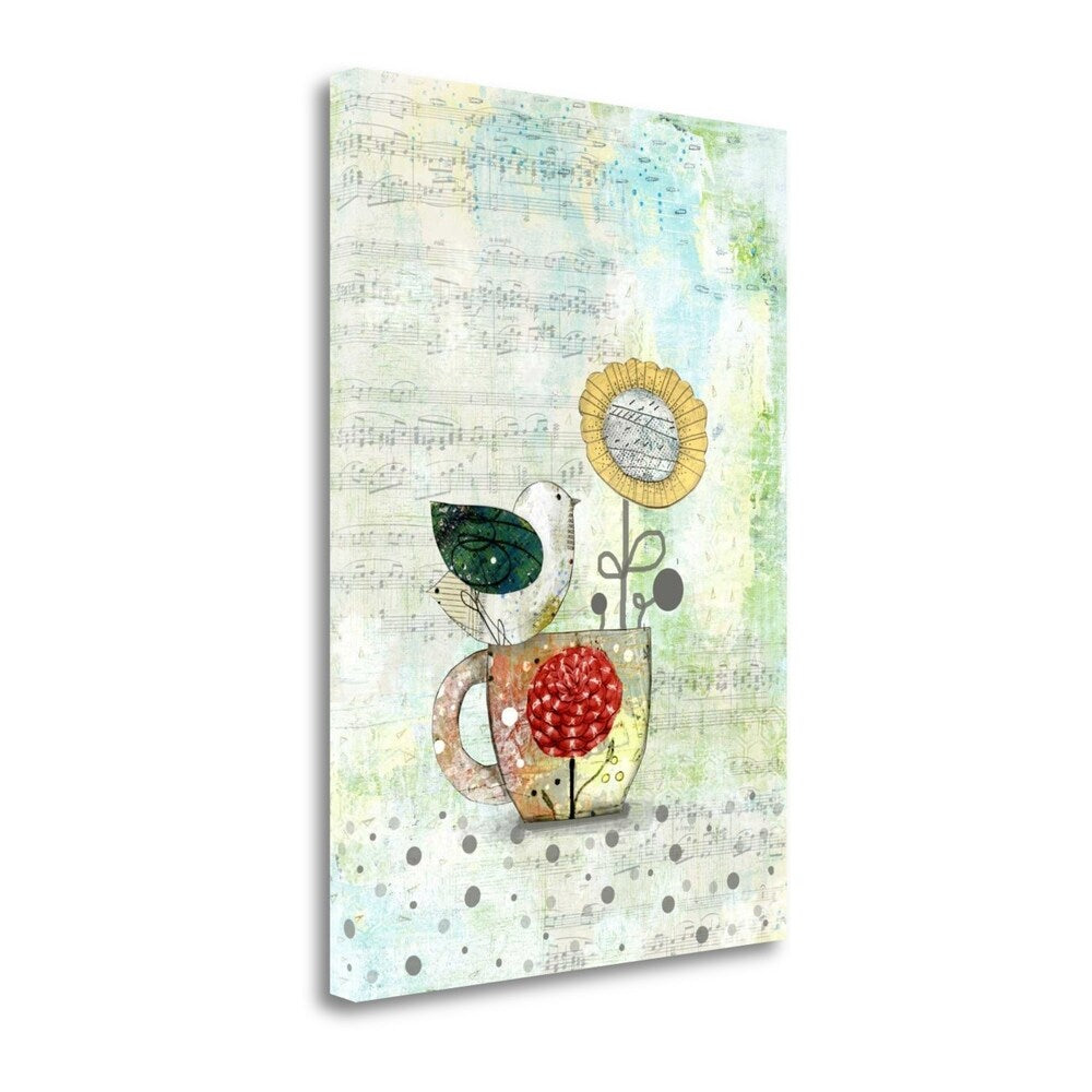 Bird On A Tea Cup By Sarah Ogren - Premium Fine Art Giclee Print on Gallery Wrapped Canvas - Ready to Hang Wall Decor - Perfect for Living Room, Bedroom & Office Decor