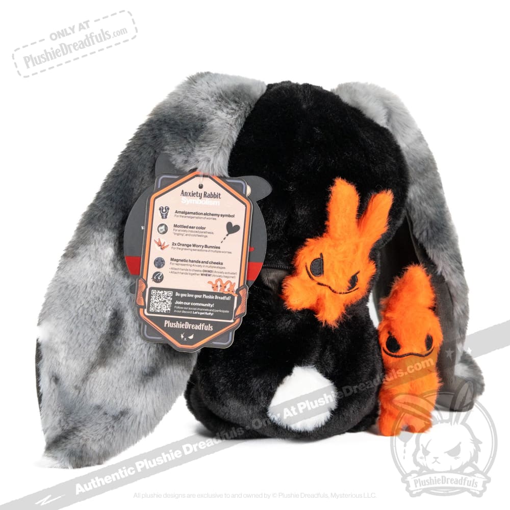 Plushie Dreadfuls Anxiety Rabbit Stuffed Animal - Black Limited Edition Emotional Support Toy for Stress Relief & Comfort