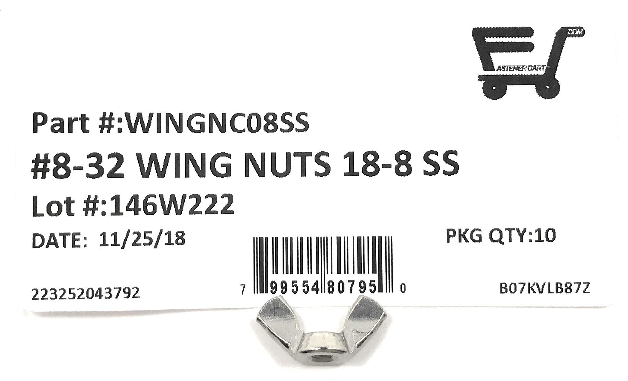 #8-32 Stainless Steel Wing Nuts - 18-8 SS Butterfly Nuts (10 Pack) - Easy-Grip Fasteners for DIY Projects, Furniture Assembly & Outdoor Equipment