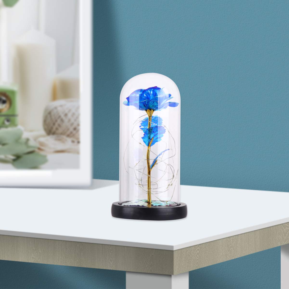 Garneck Eternal Flower Lamp - Glass Dome Rose Night Light for Valentine's Day, Home Decor, Bedroom & Living Room Ambient Lighting