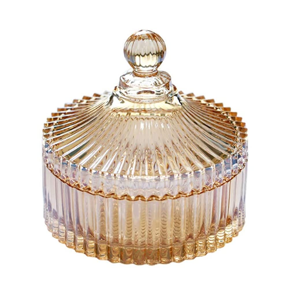 10OZ (280ML) Amber Glass Candy Dish with Lid - Decorative Covered Candy Bowl, Apothecary Jar for Biscuits, Seasonings & Treats - Perfect for Home, Kitchen, Office Desk & Gift Giving