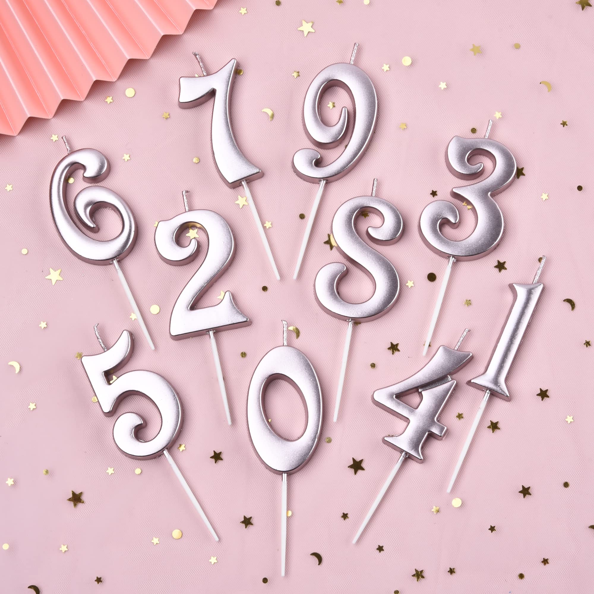Rose Gold Number Birthday Candles (10-Count 0-9) - Elegant Cake Toppers for 1st Birthday, Baby Showers & Party Celebrations - Perfect for Cakes, Cupcakes & Dessert Displays
