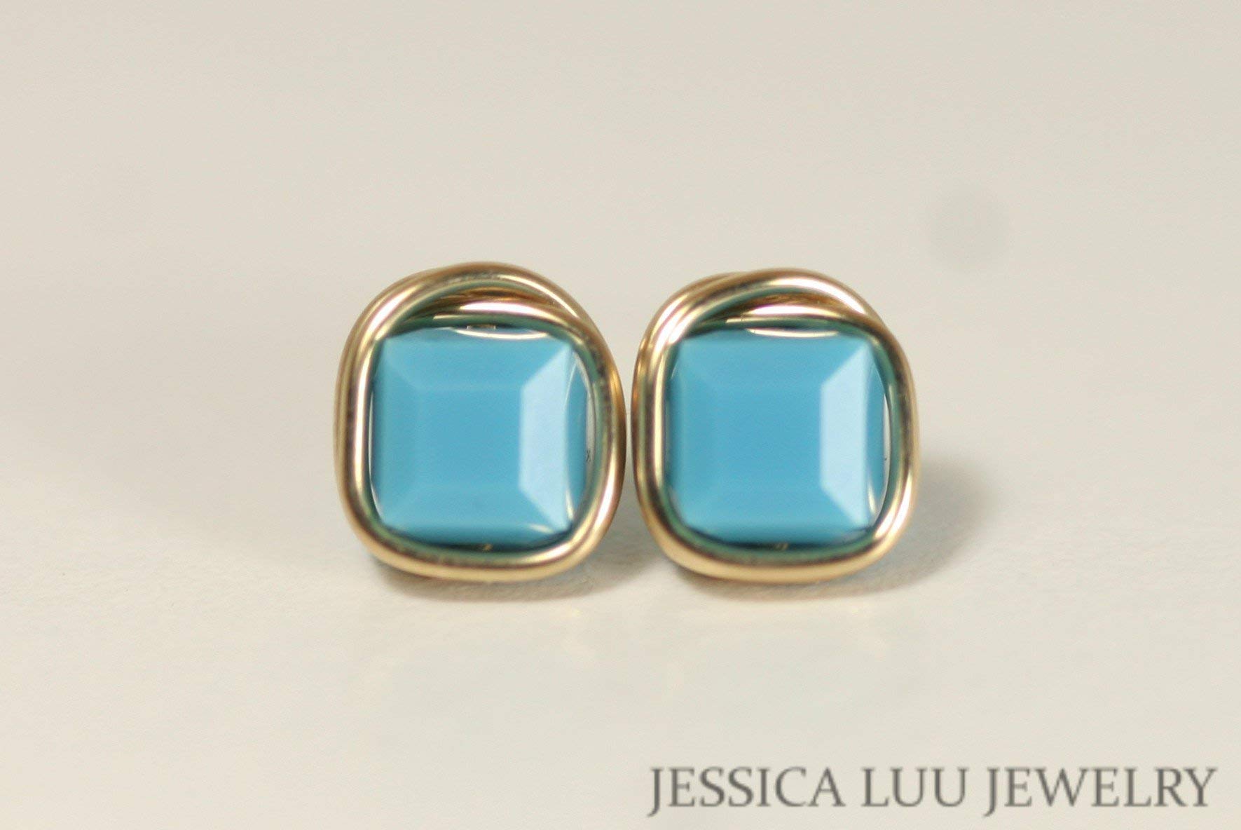 Handmade Gold Turquoise Blue Stud Earrings with Optional Matching Necklace | Boho Chic Jewelry for Women | Perfect for Parties, Weddings & Everyday Wear