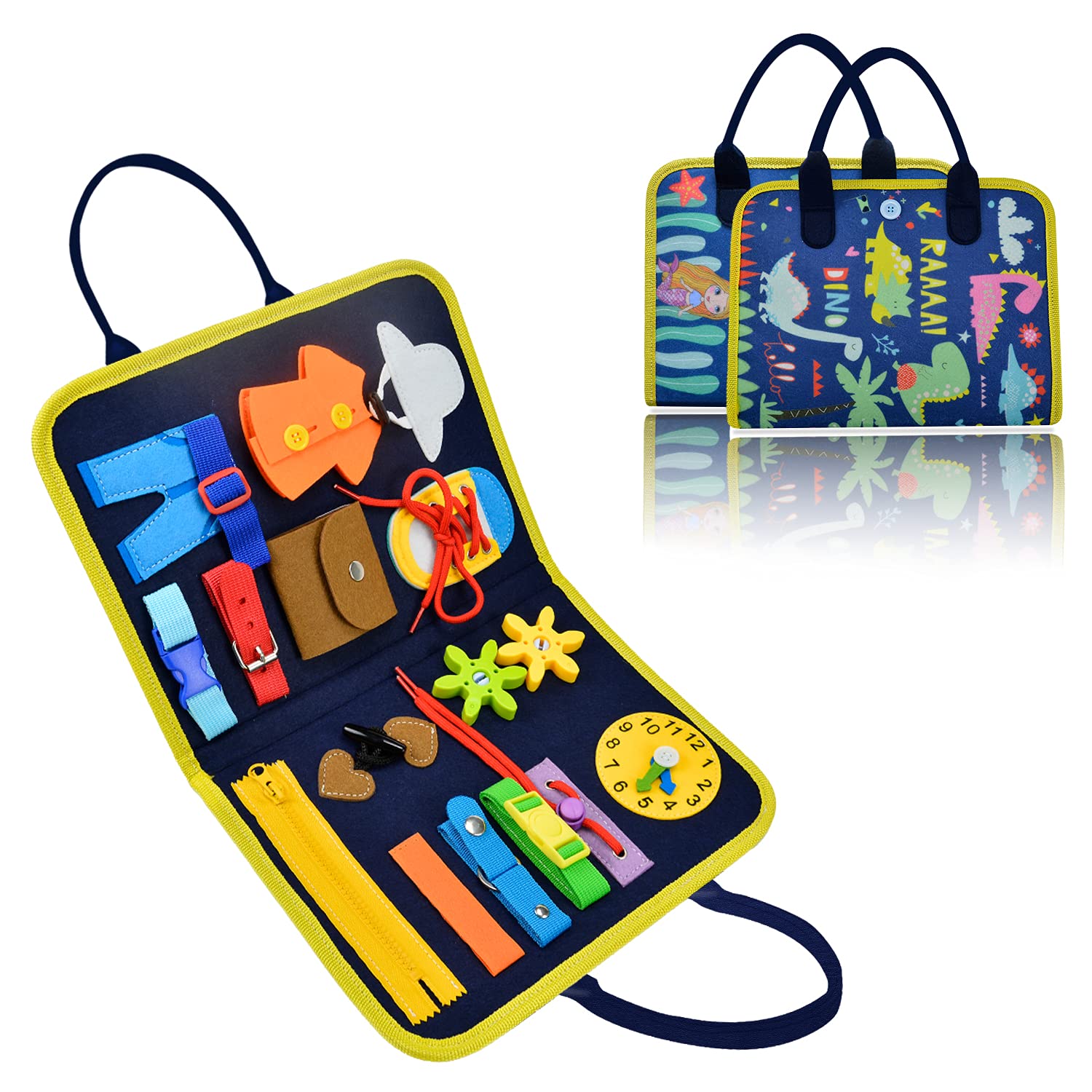 VARANO Montessori Busy Board for Toddlers - Sensory Activity Toy for Fine Motor Skills Development, Educational Travel Toys for Airplane & Car Rides, Perfect Gift for Boys & Girls Ages 2-6 - Ideal for Home, Classroom & On-the-Go Learning
