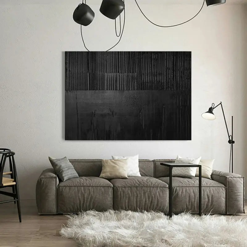 Black Minimalist Textured Painting Canvas Wall Art - Modern Abstract Home Decor for Living Room, Bedroom & Office | Premium Quality #MZ016